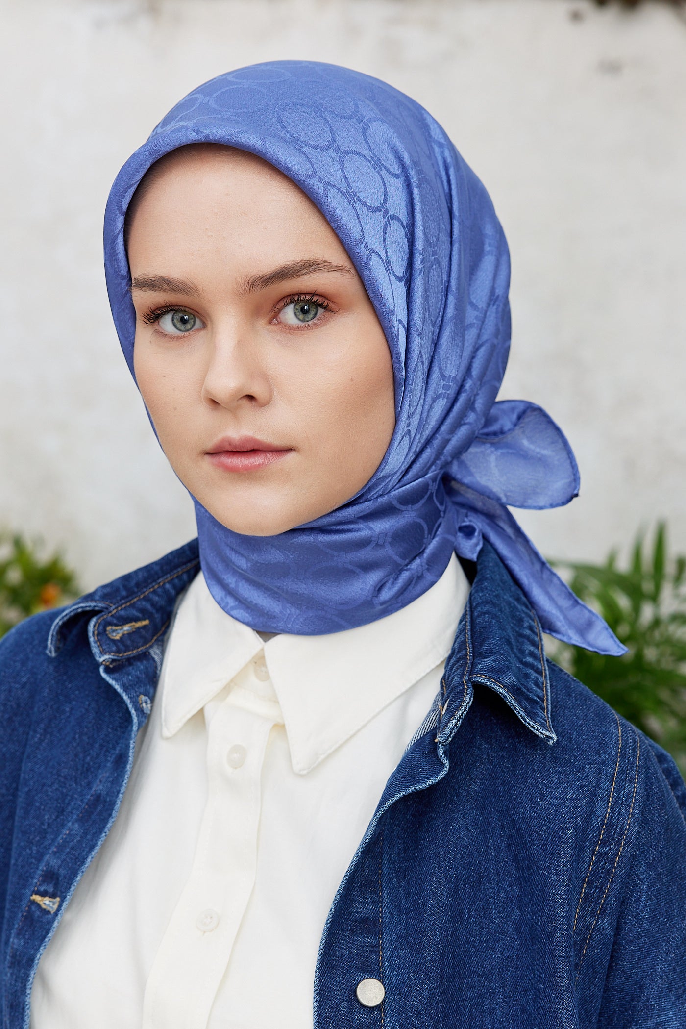 Tesettür Giyim - Jakar Janjan Halka Desen Eşarp - İndigo - Emproyal