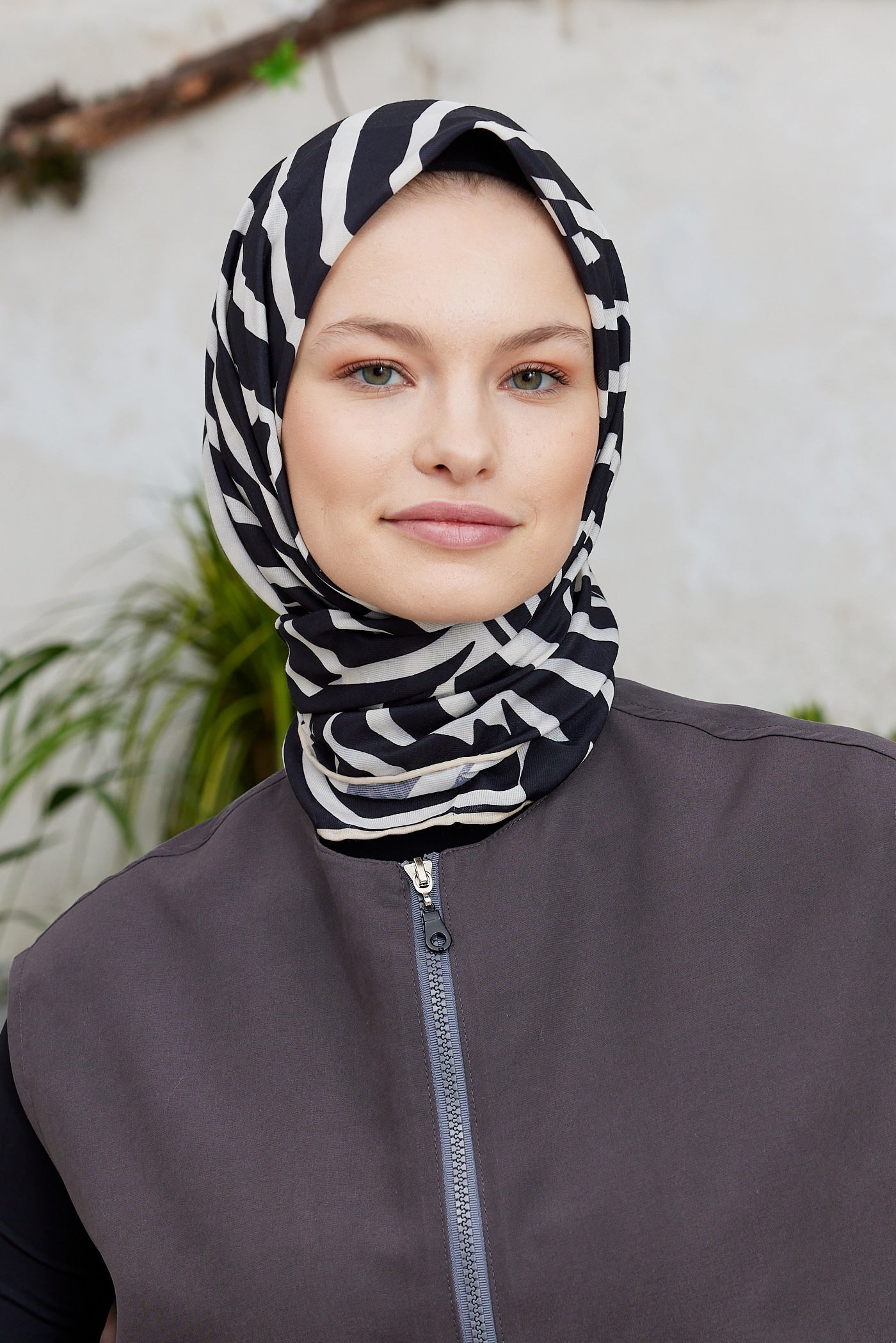 Tesettür Giyim - Pro Line Zebra Desen Eşarp - Bej - Siyah - Emproyal