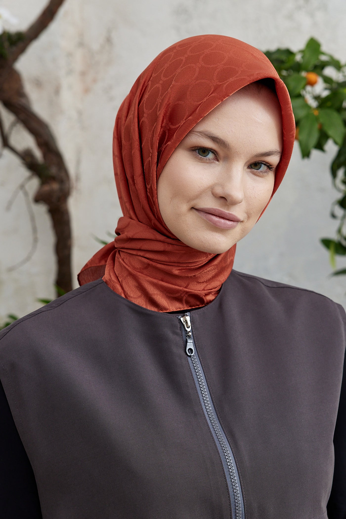 Tesettür Giyim - Jakar Janjan Halka Desen Eşarp - Turuncu - Emproyal