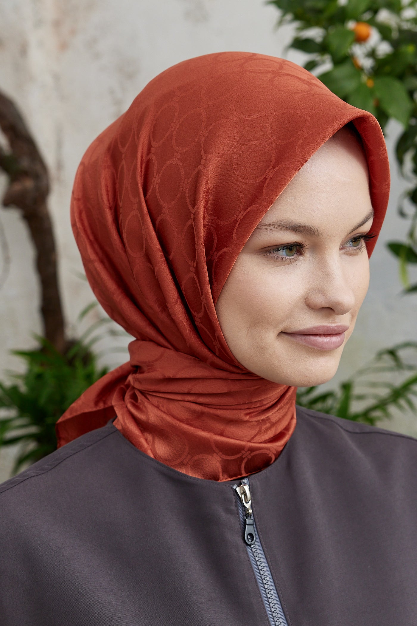 Tesettür Giyim - Jakar Janjan Halka Desen Eşarp - Turuncu - Emproyal