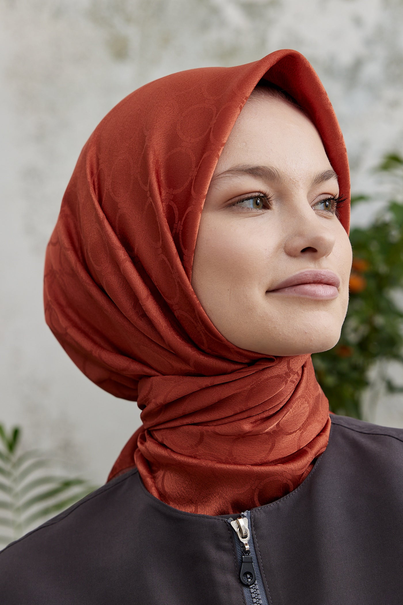 Tesettür Giyim - Jakar Janjan Halka Desen Eşarp - Turuncu - Emproyal