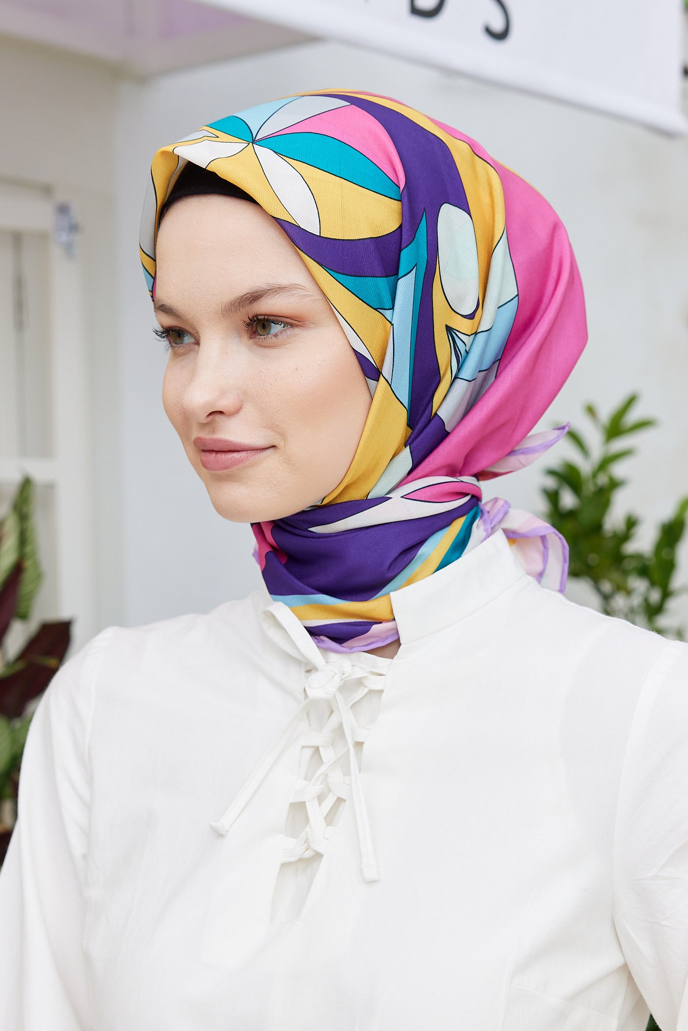 Tesettür Giyim - Pro Line Melinda Desen Eşarp - Mor - Pembe - Emproyal