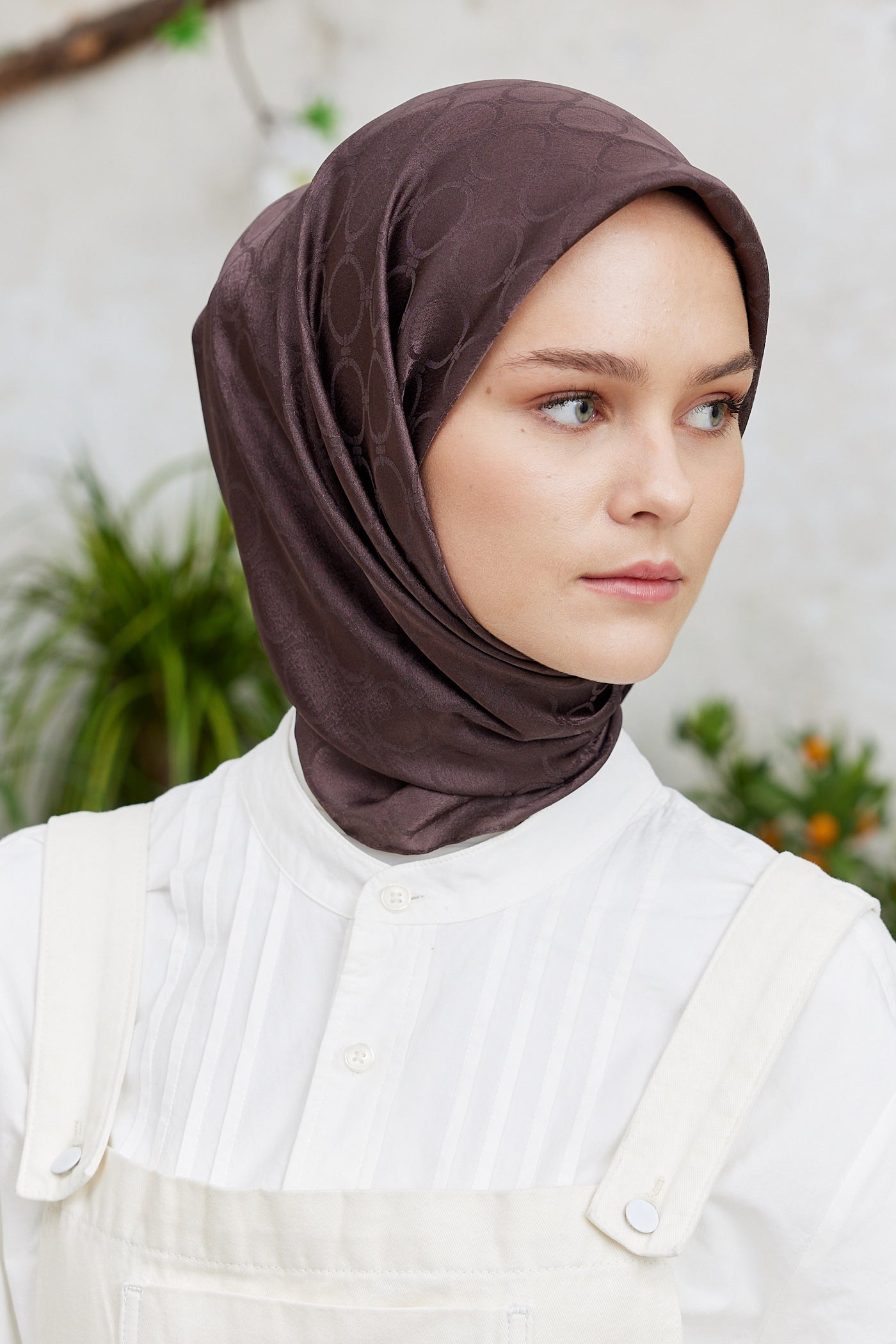 Tesettür Giyim - Jakar Janjan Halka Desen Eşarp - Acı Kahve - Emproyal