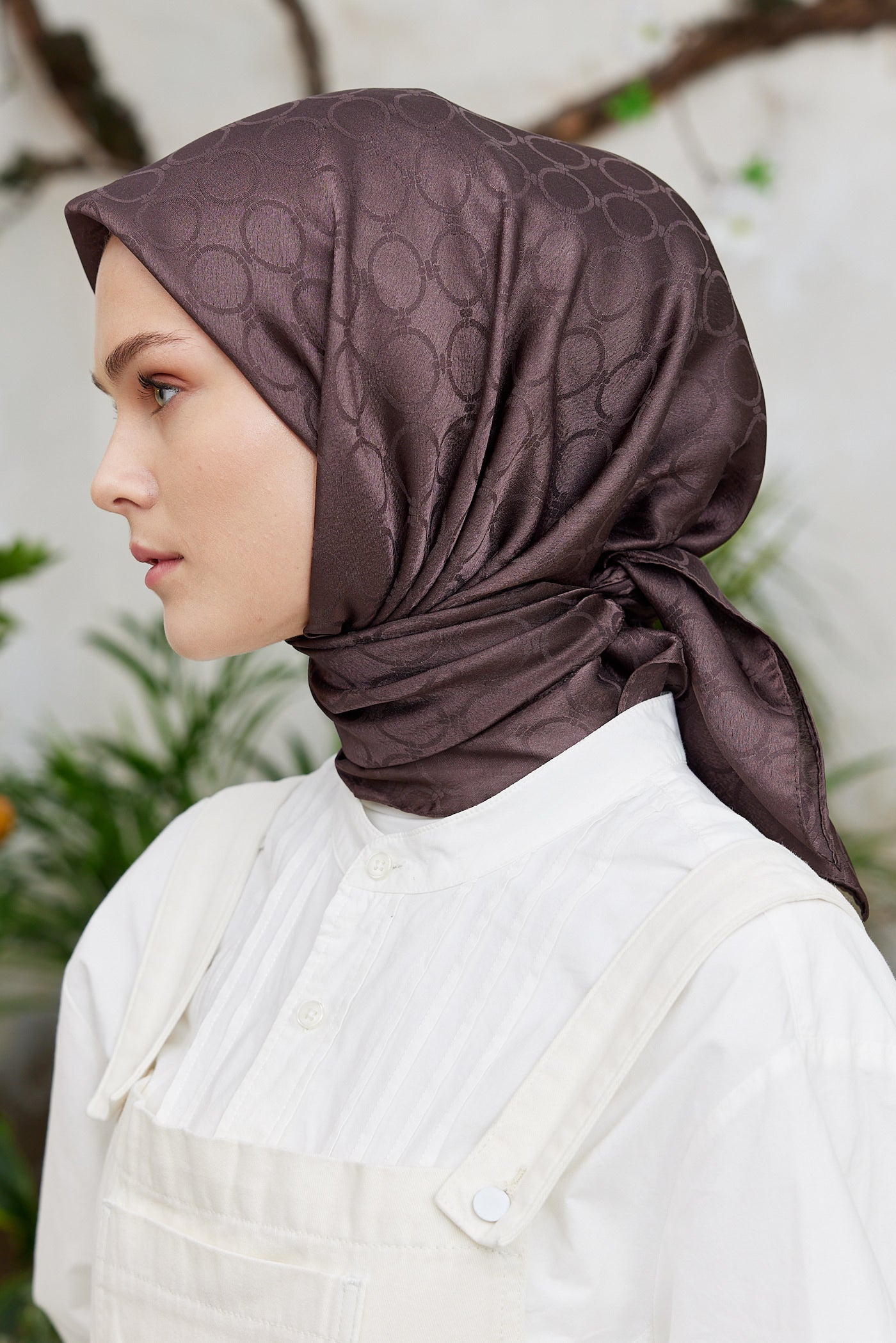 Tesettür Giyim - Jakar Janjan Halka Desen Eşarp - Acı Kahve - Emproyal