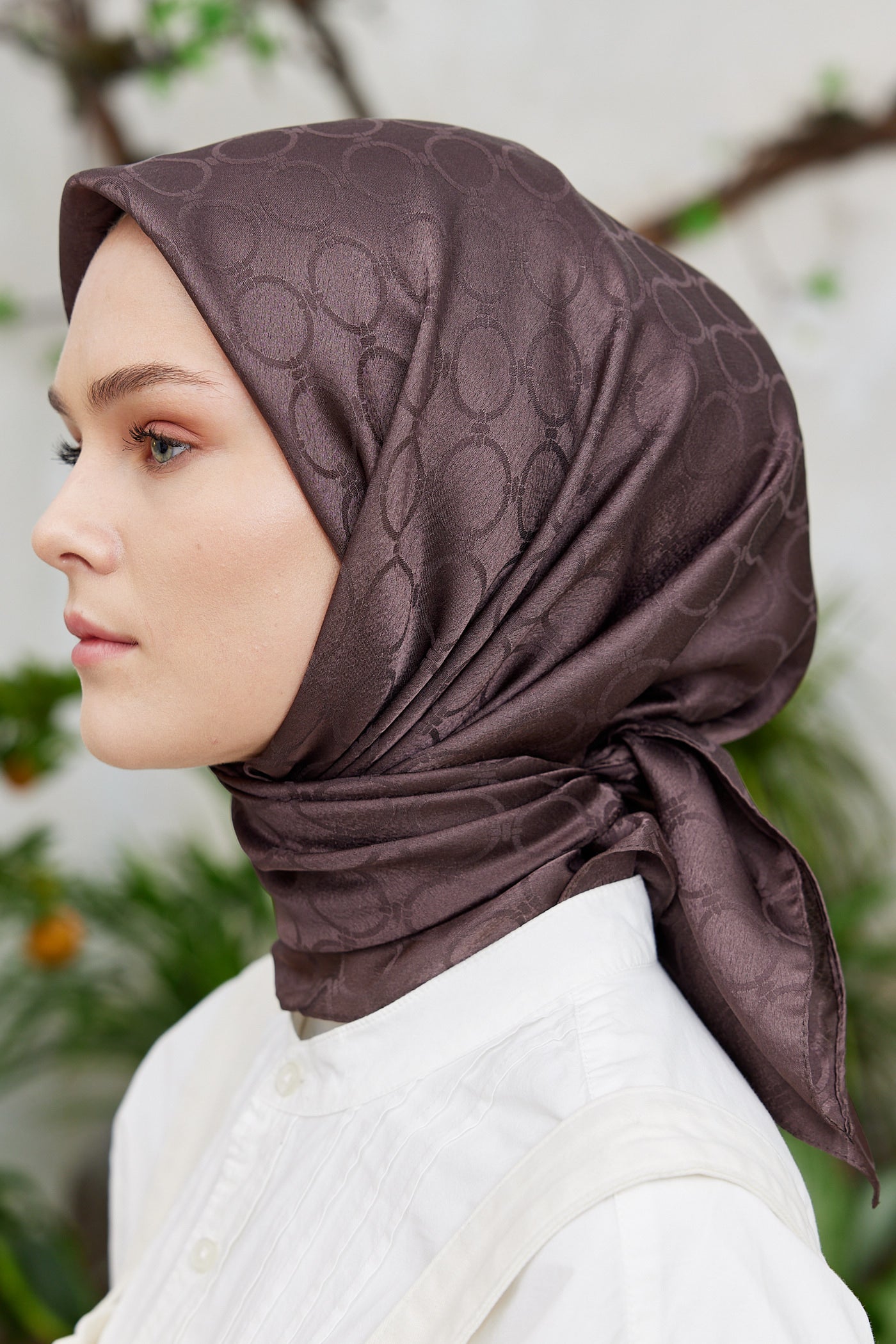 Tesettür Giyim - Jakar Janjan Halka Desen Eşarp - Acı Kahve - Emproyal