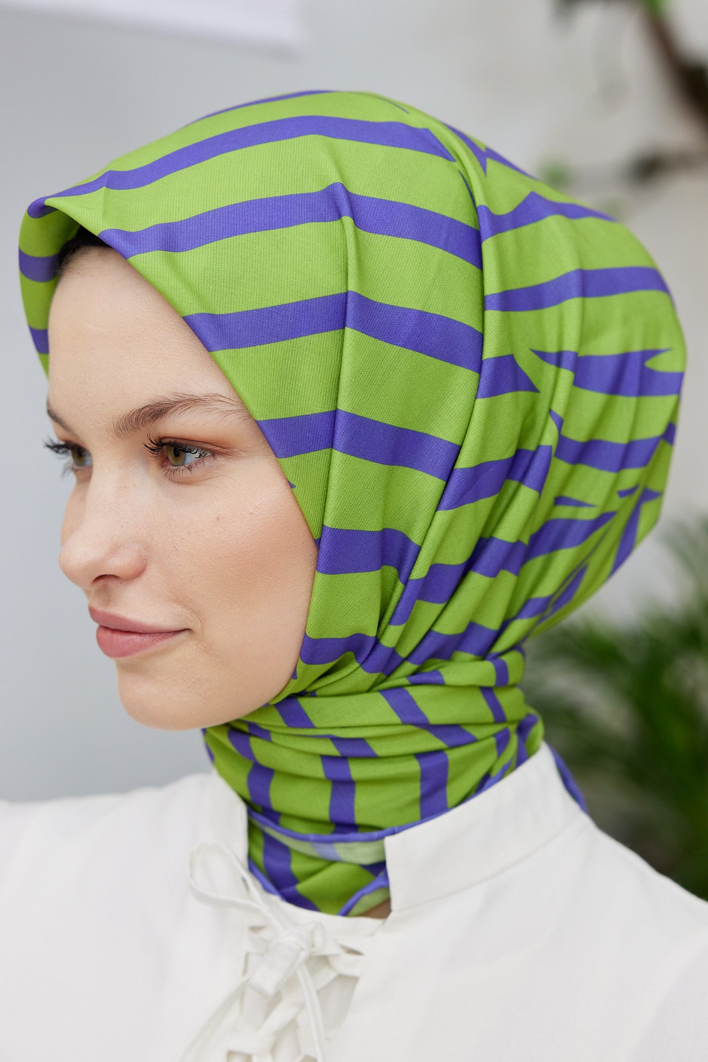 Tesettür Giyim - Pro Line Zebra Desen Eşarp - Lila - Fıstık Yeşil - Emproyal