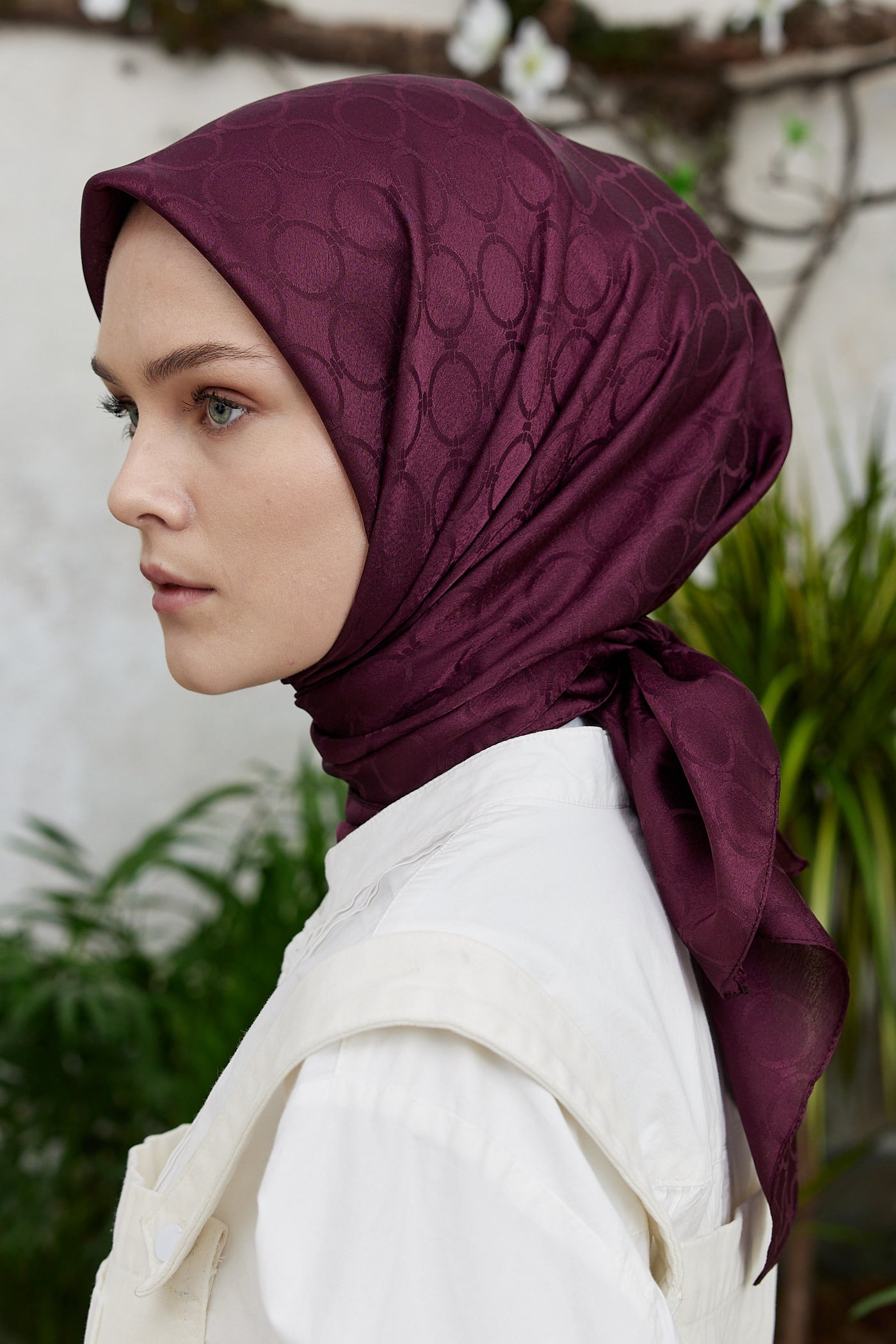 Tesettür Giyim - Jakar Janjan Halka Desen Eşarp - Mürdüm - Emproyal