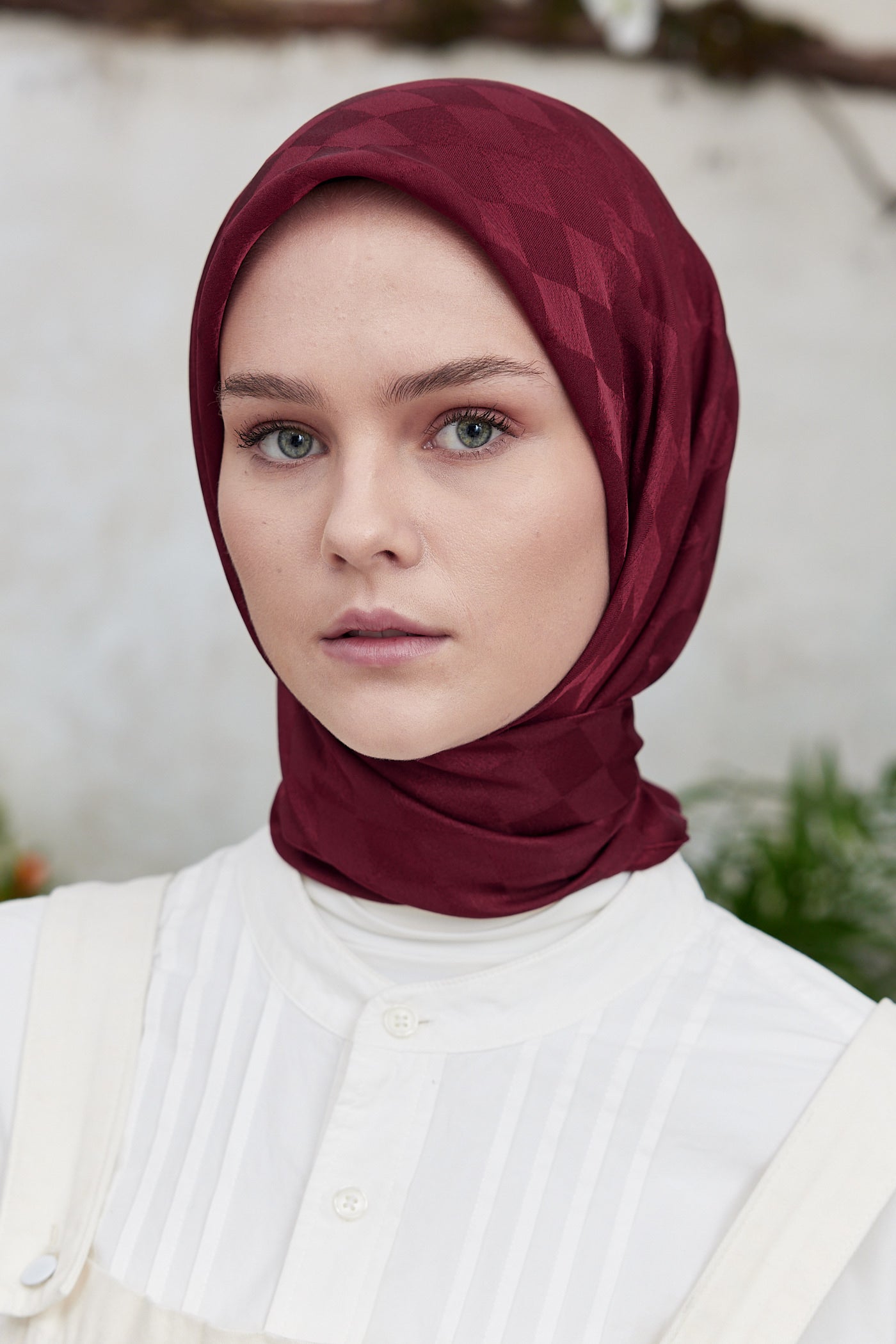 Tesettür Giyim - Jakar Janjan Dama Desen Eşarp - Bordo - Emproyal