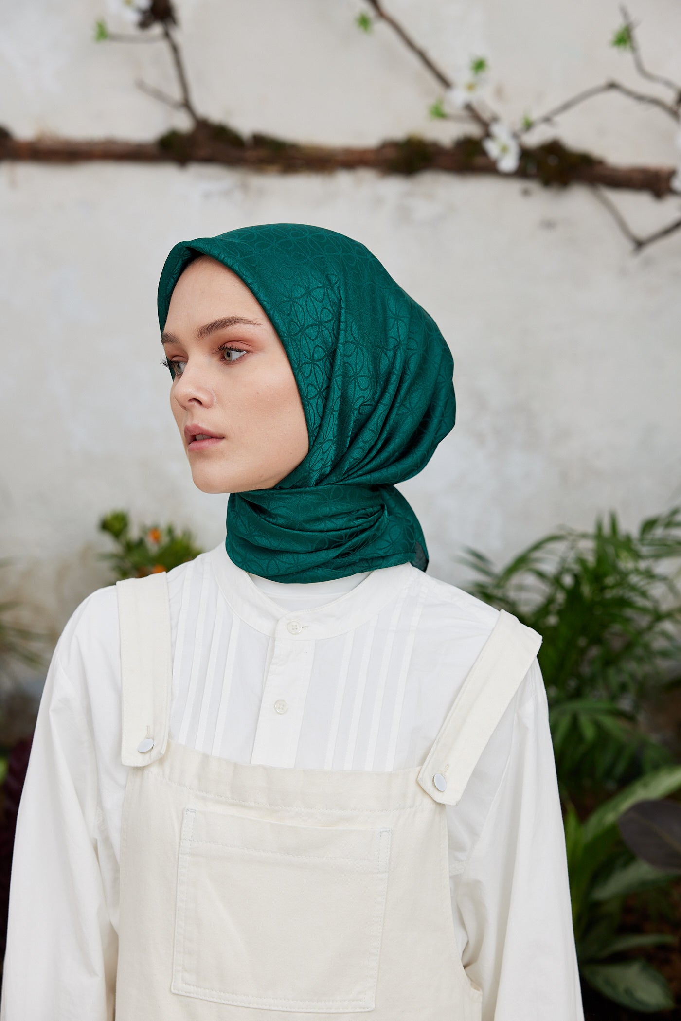 Tesettür Giyim - Jakar Janjan Elips Desen Eşarp - Zümrüt - Emproyal