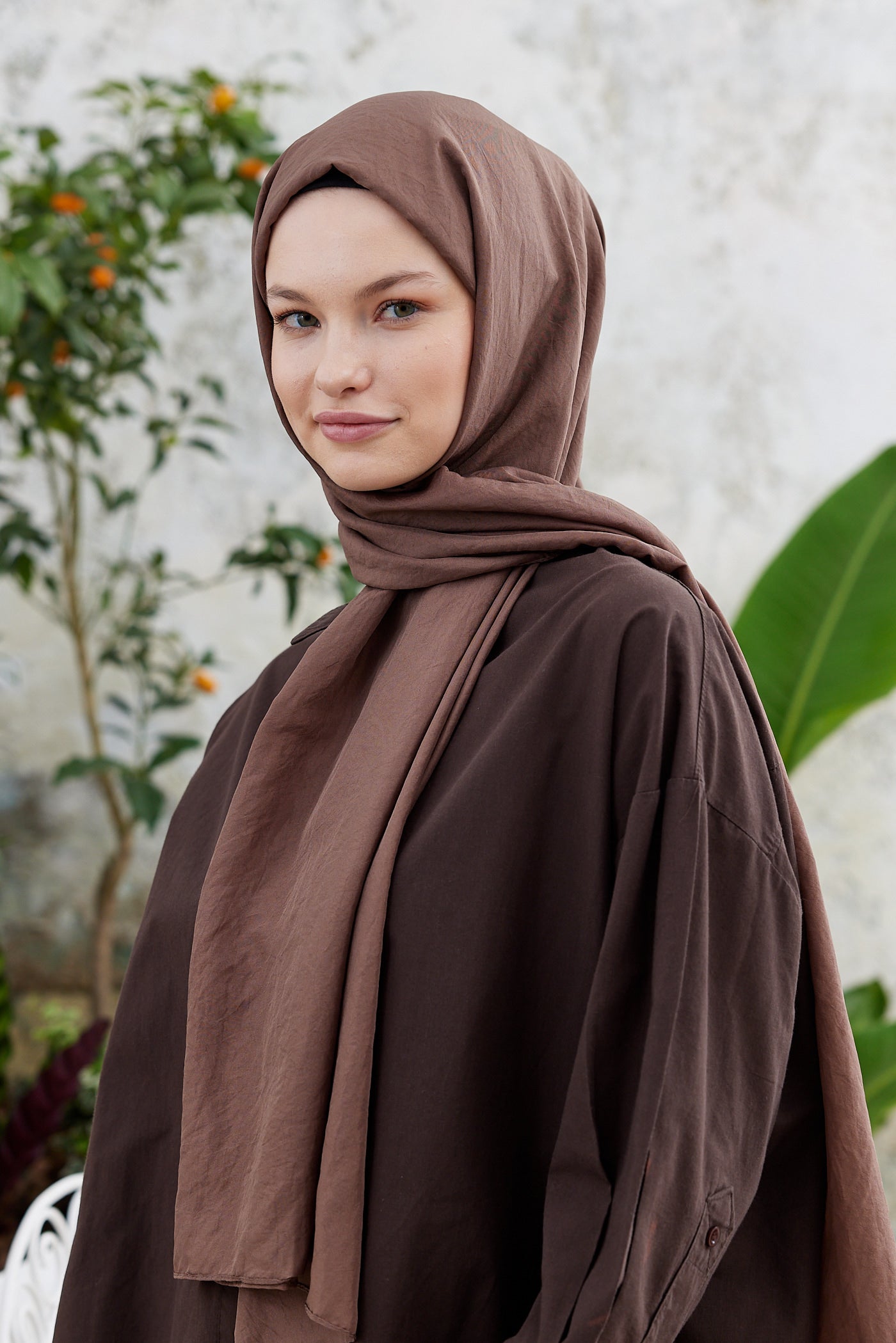 Tesettür Giyim - Elisa Vual Şal - Kahverengi - Emproyal