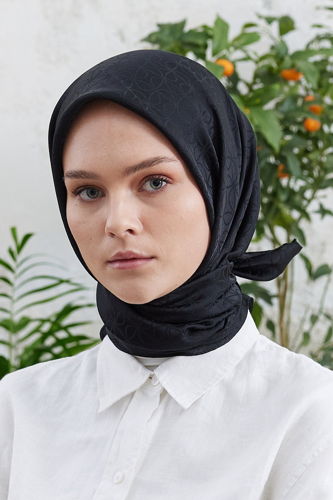 Tesettür Giyim - Jakar Janjan Elips Desen Eşarp - Siyah - Emproyal