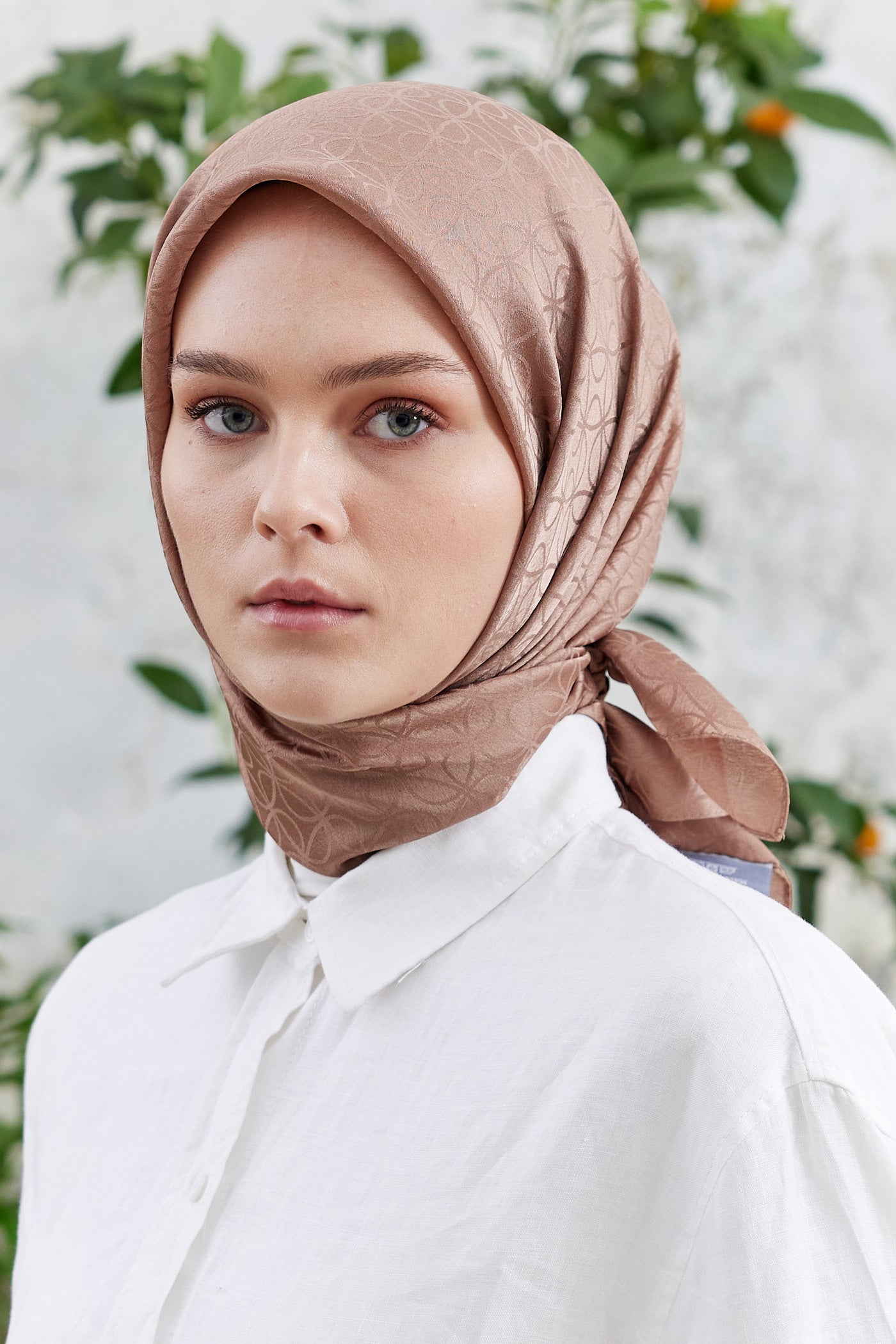 Tesettür Giyim - Jakar Janjan Elips Desen Eşarp - Kahverengi - Emproyal