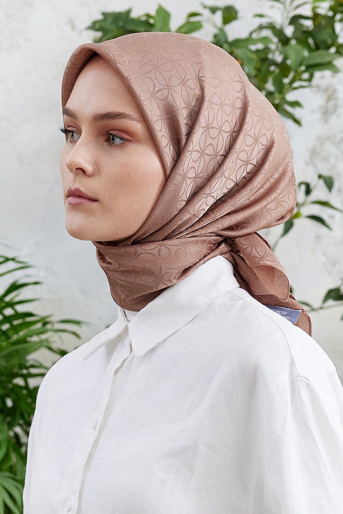 Tesettür Giyim - Jakar Janjan Elips Desen Eşarp - Kahverengi - Emproyal