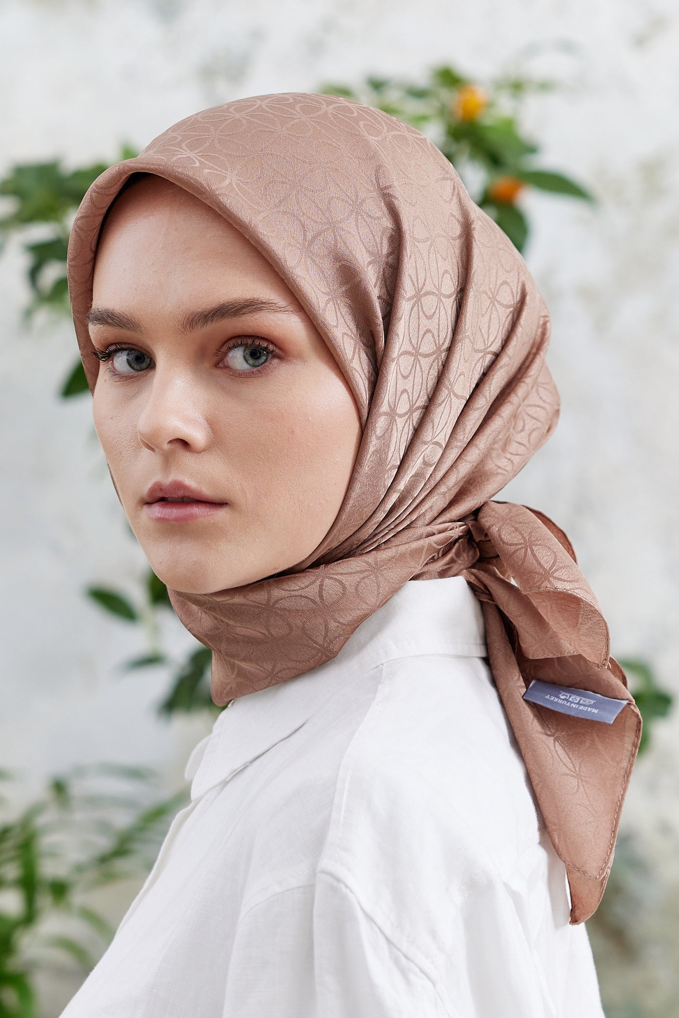 Tesettür Giyim - Jakar Janjan Elips Desen Eşarp - Kahverengi - Emproyal