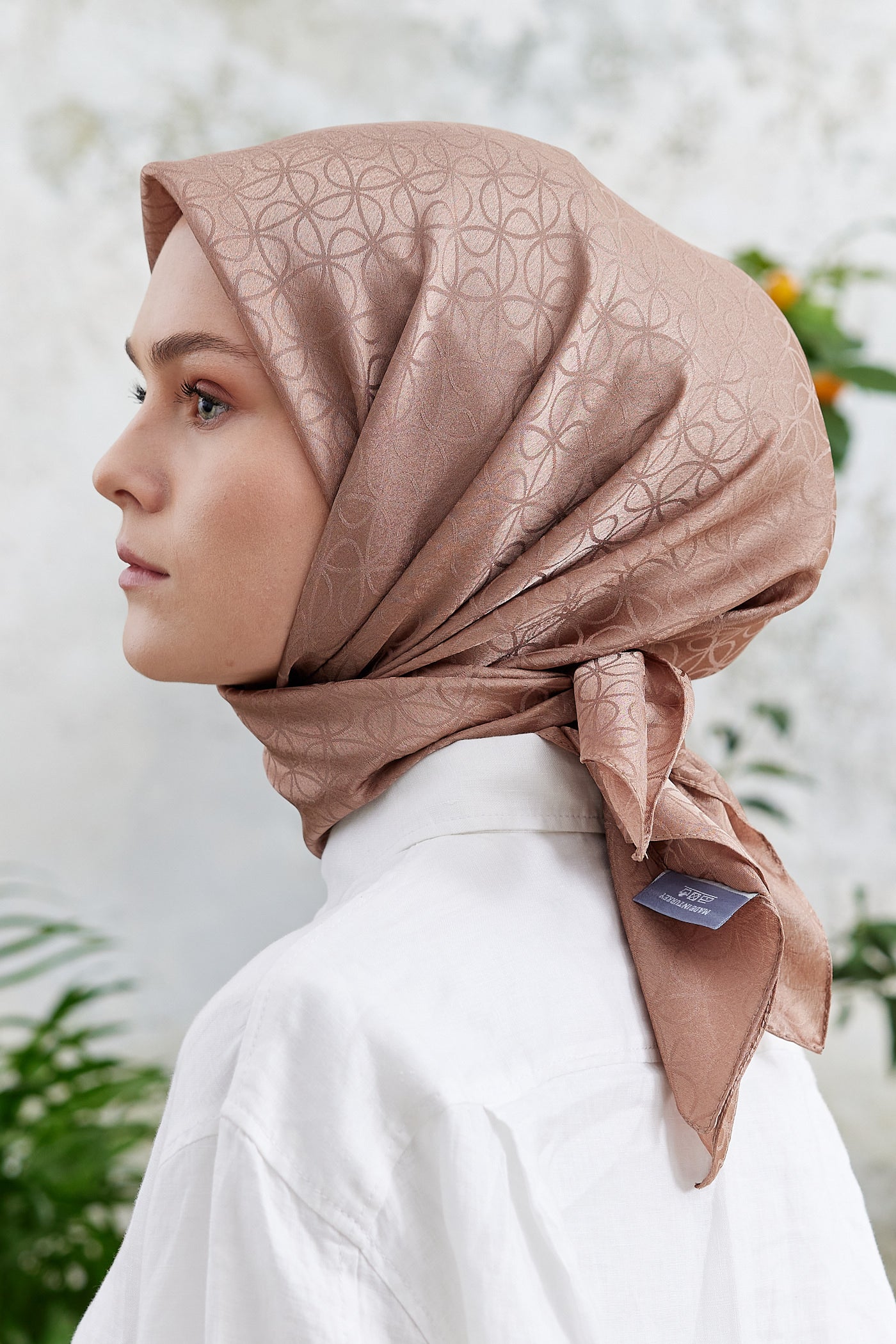 Tesettür Giyim - Jakar Janjan Elips Desen Eşarp - Kahverengi - Emproyal