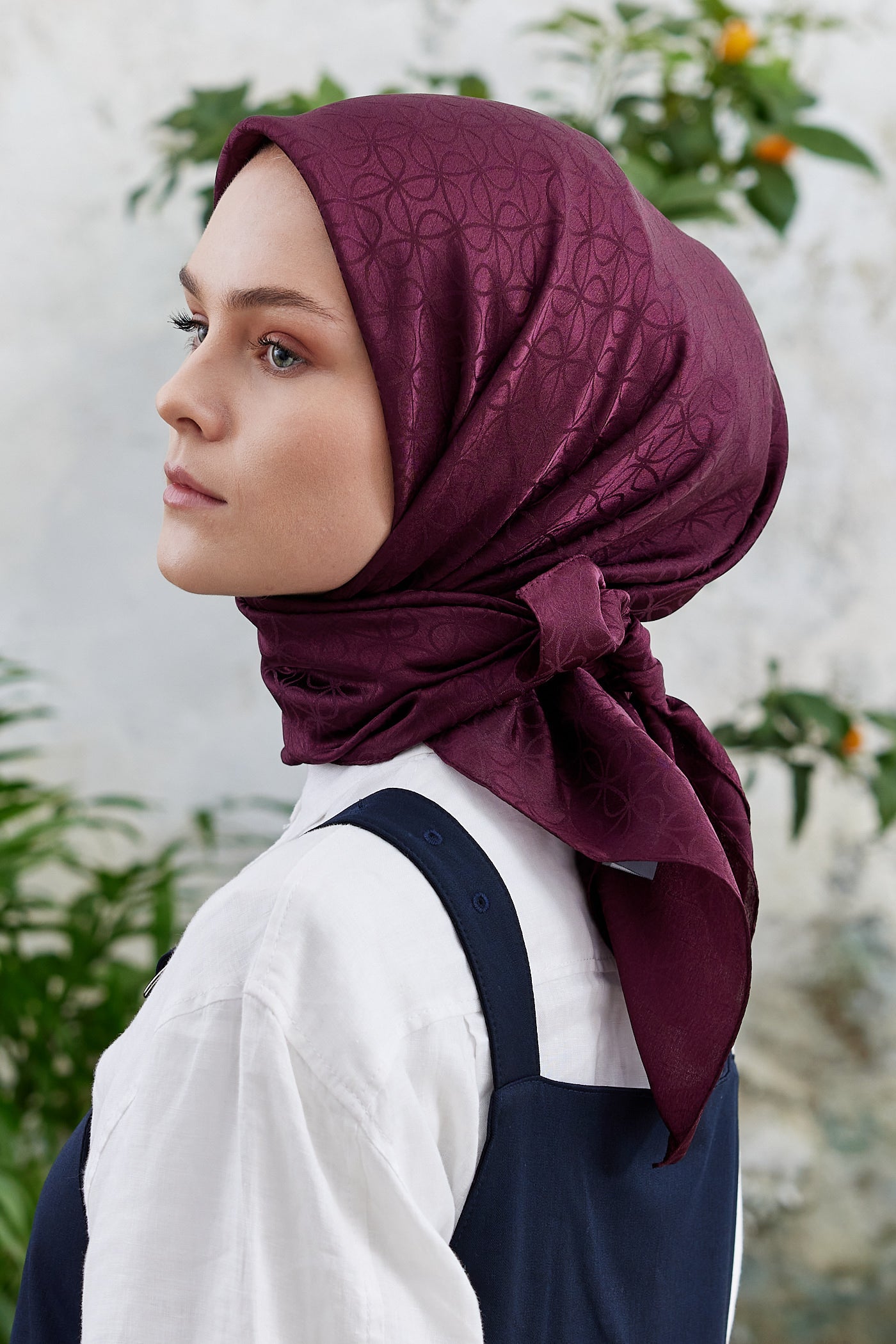 Tesettür Giyim - Jakar Janjan Elips Desen Eşarp - Mürdüm - Emproyal