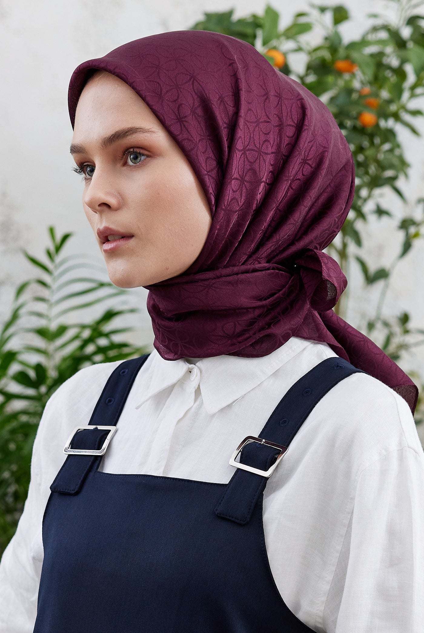 Tesettür Giyim - Jakar Janjan Elips Desen Eşarp - Mürdüm - Emproyal