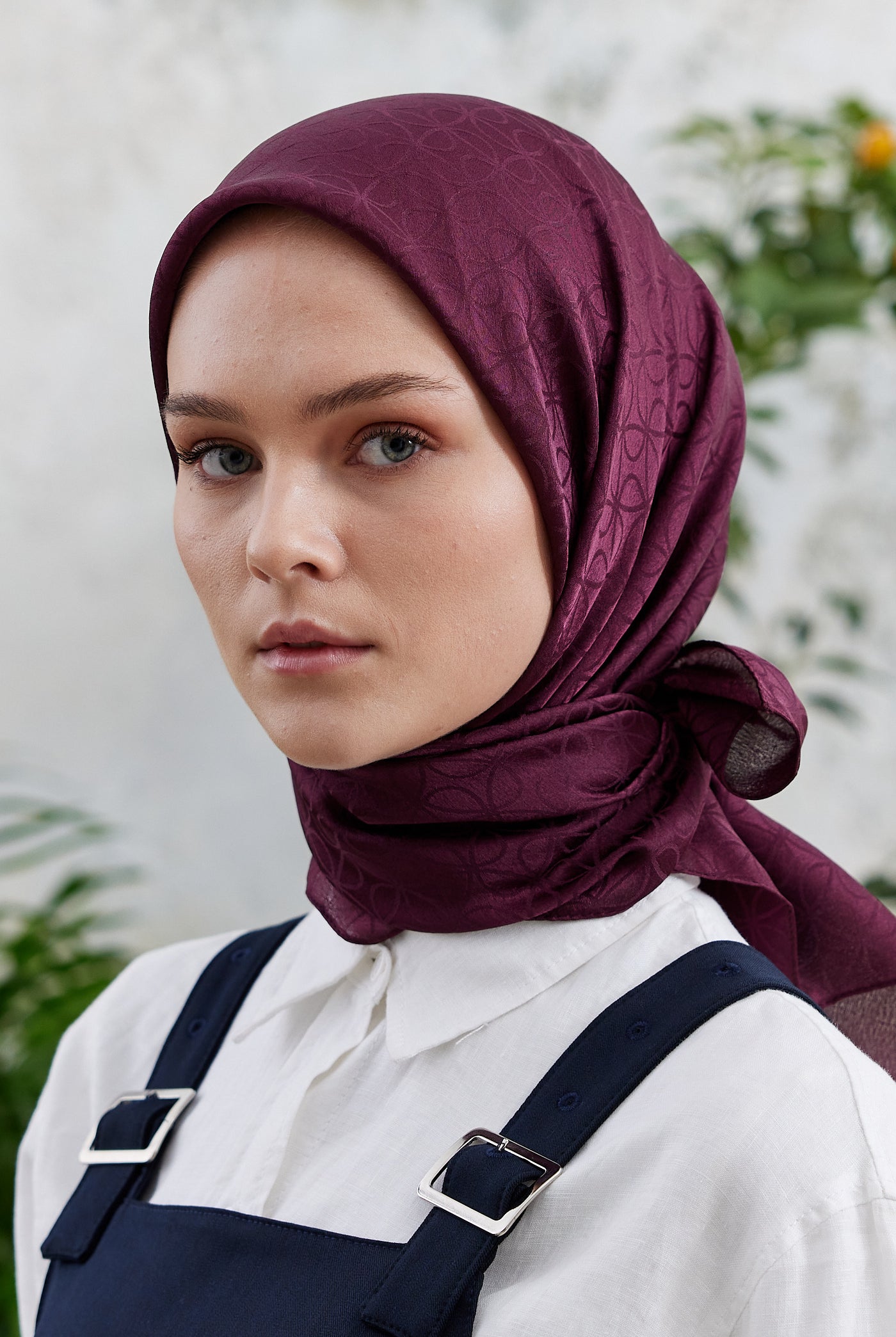 Tesettür Giyim - Jakar Janjan Elips Desen Eşarp - Mürdüm - Emproyal