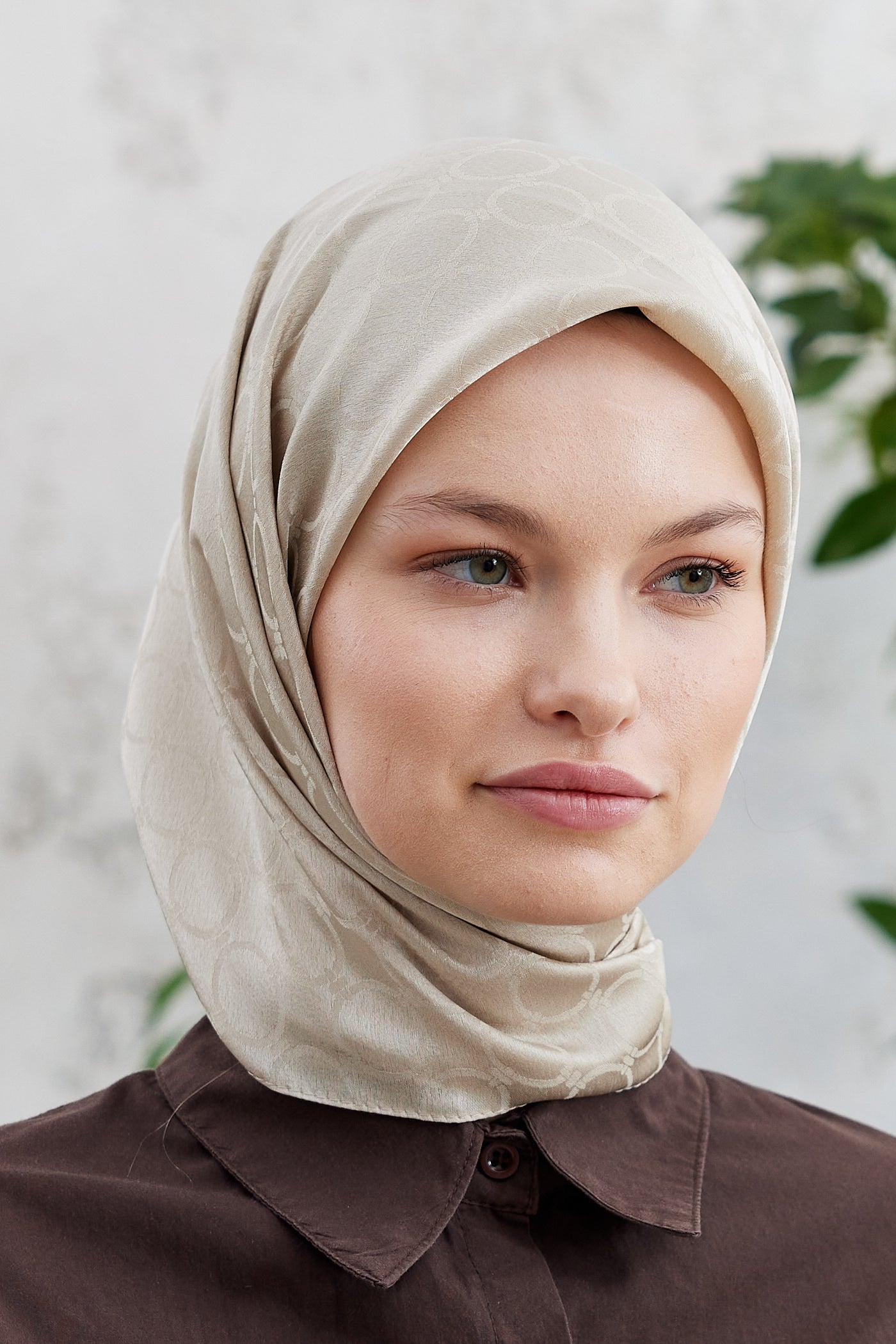 Tesettür Giyim - Jakar Janjan Halka Desen Eşarp - Bej - Emproyal