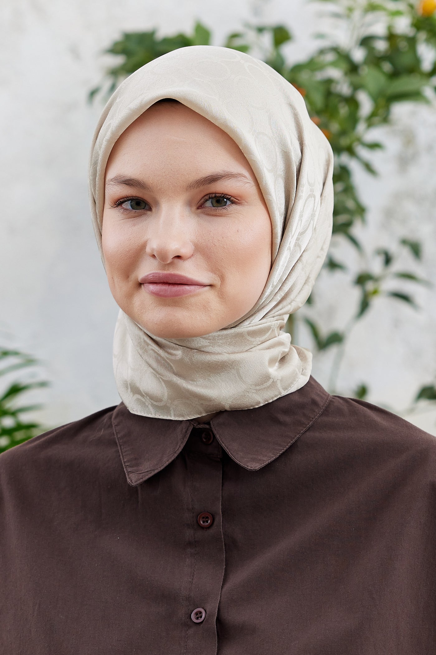 Tesettür Giyim - Jakar Janjan Halka Desen Eşarp - Bej - Emproyal