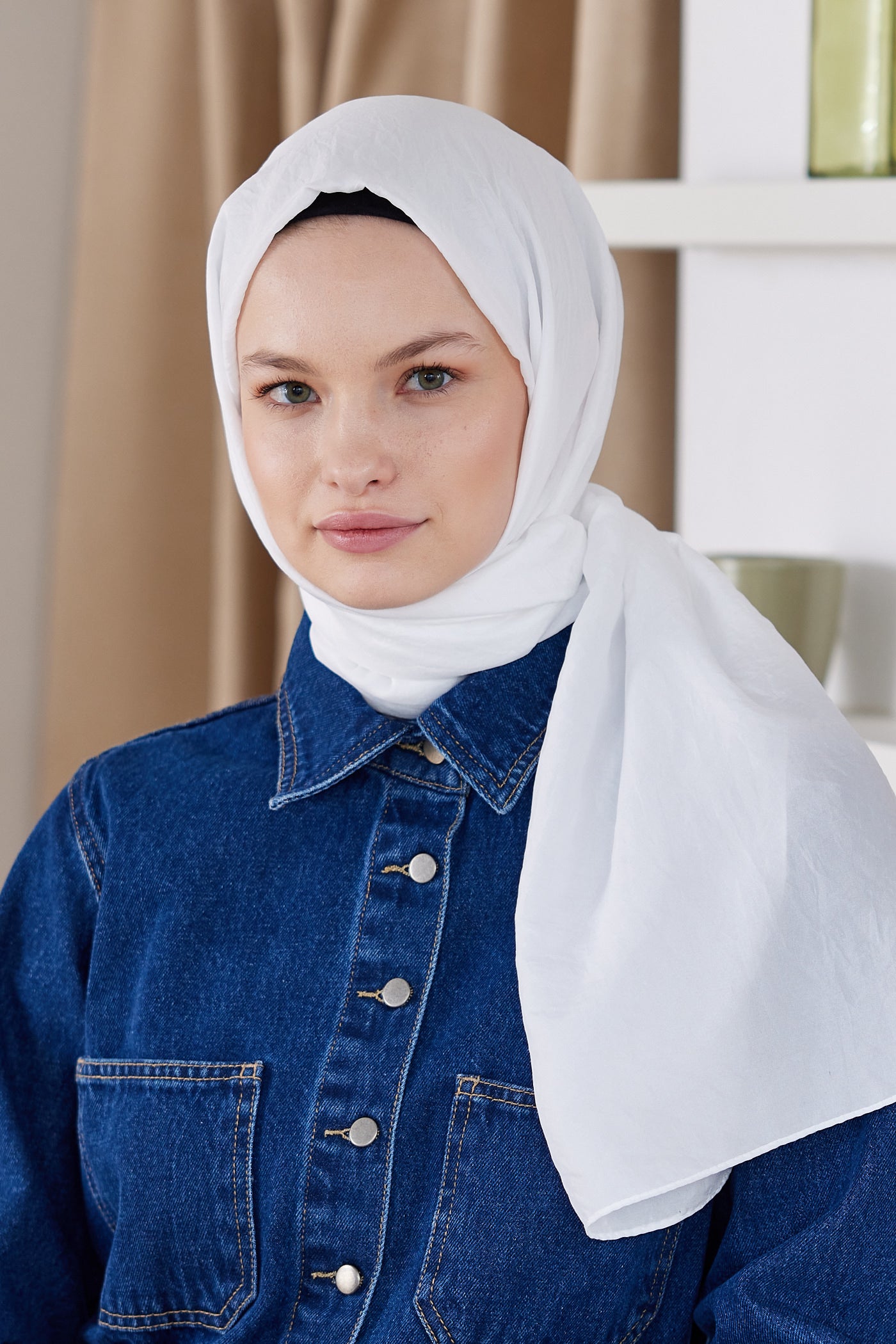 Tesettür Giyim - Elisa Vual Şal - Beyaz - Emproyal