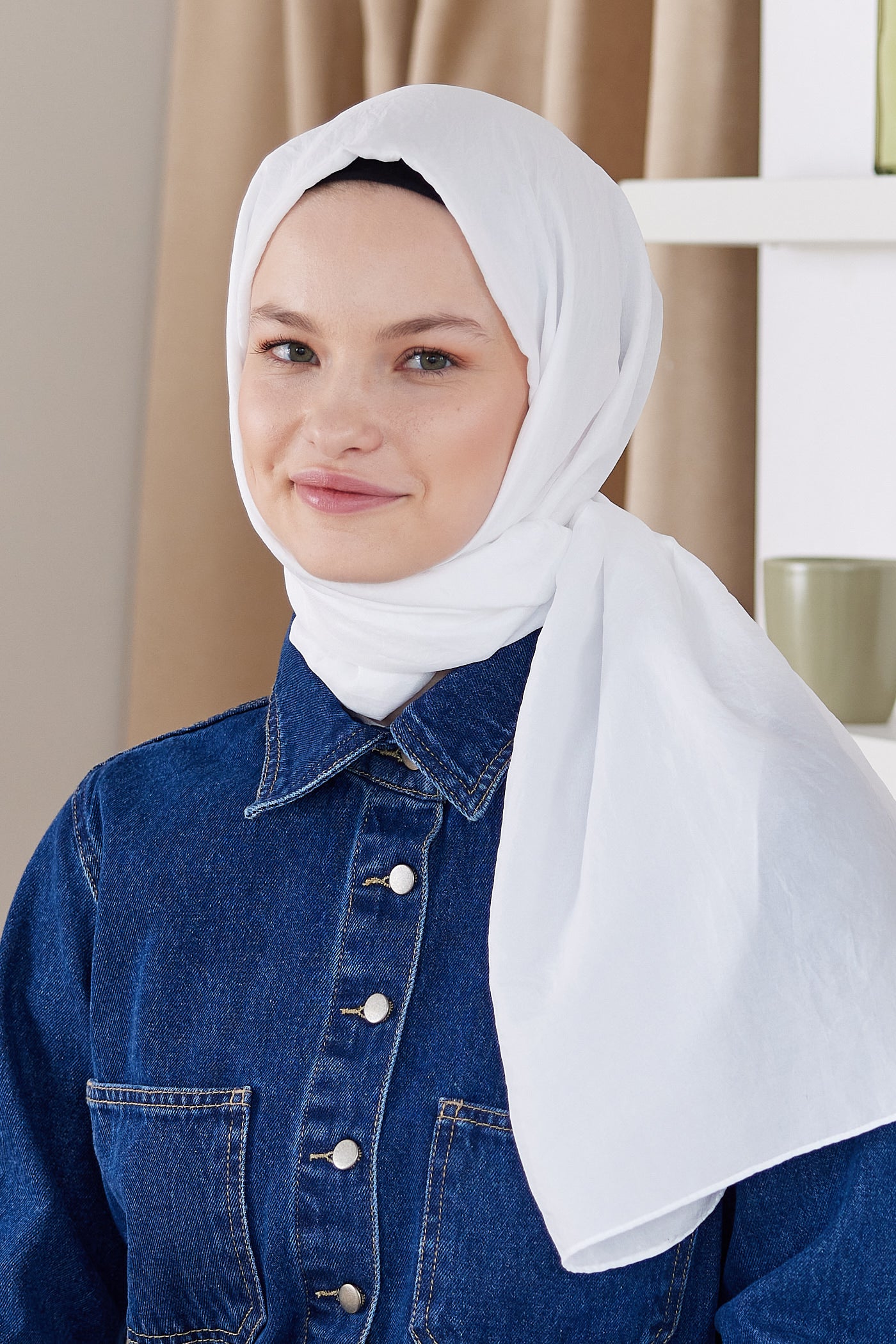 Tesettür Giyim - Elisa Vual Şal - Beyaz - Emproyal