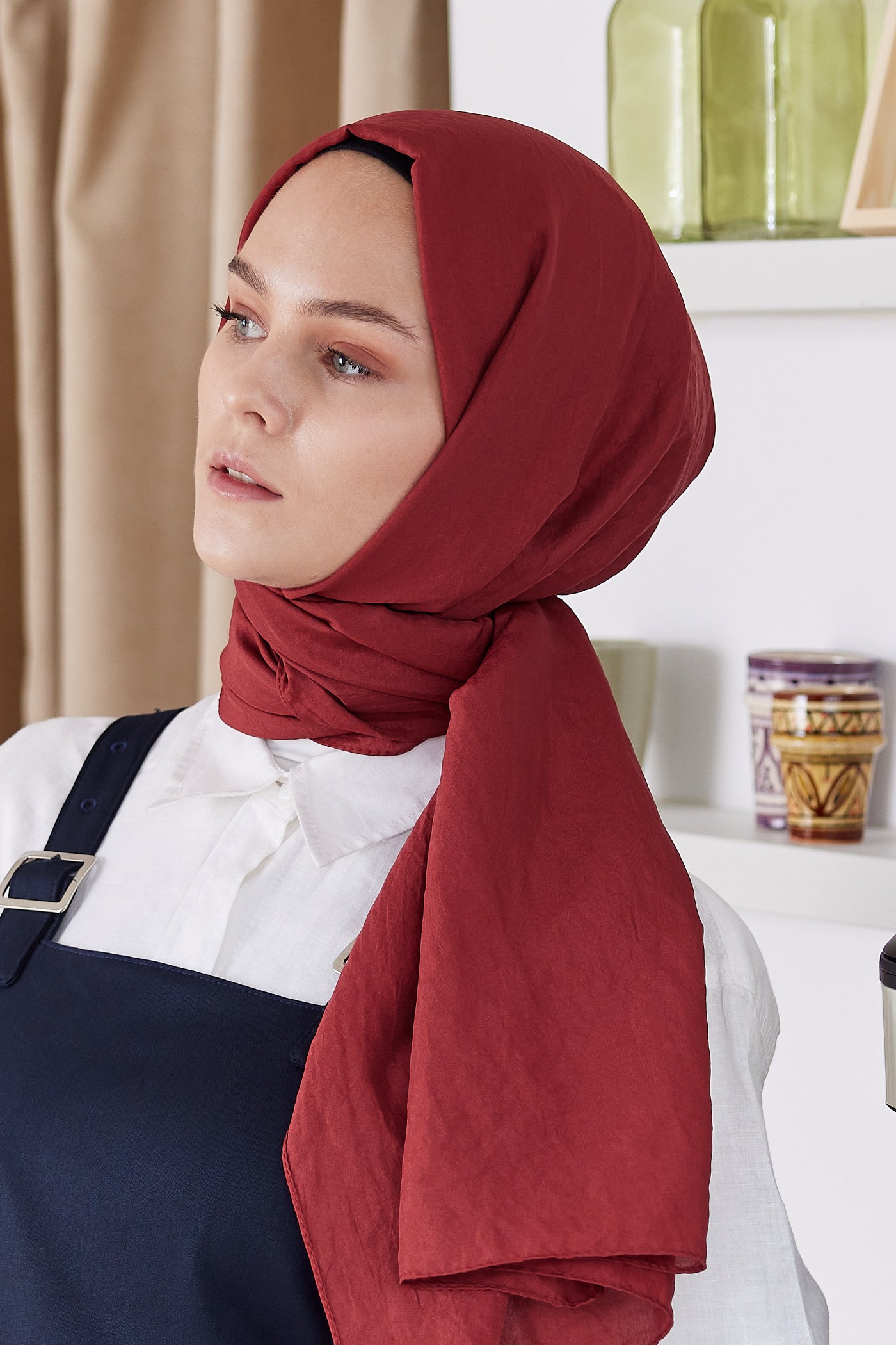 Tesettür Giyim - Elisa Vual Şal - Kırmızı - Emproyal