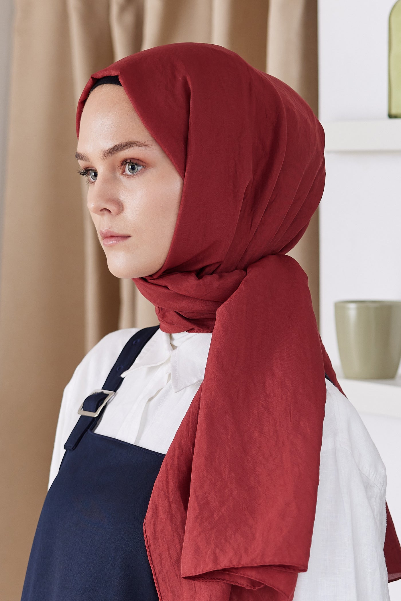 Tesettür Giyim - Elisa Vual Şal - Kırmızı - Emproyal