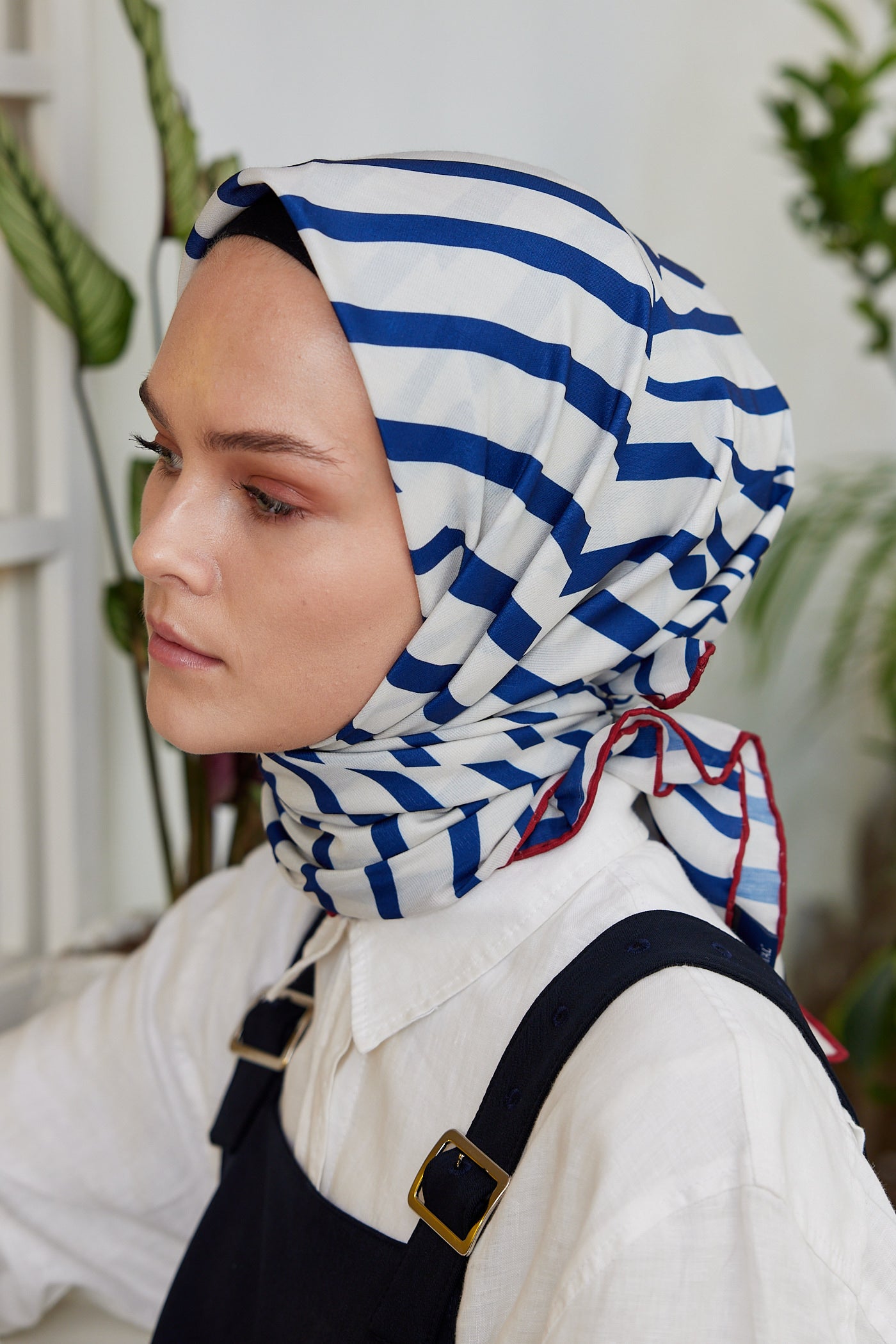 Tesettür Giyim - Pro Line Zebra Desen Eşarp - Beyaz - Saks - Emproyal