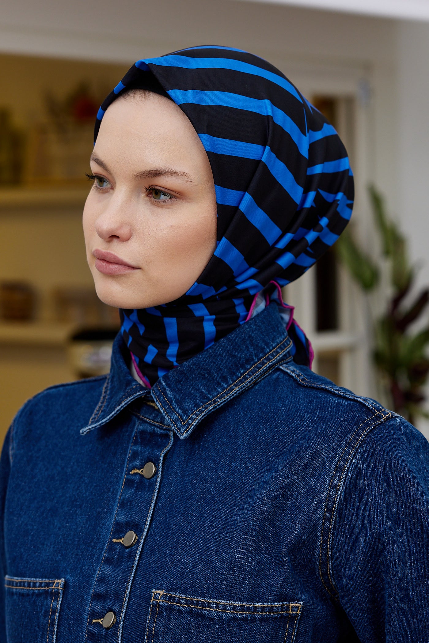 Tesettür Giyim - Pro Line Zebra Desen Eşarp - Siyah - Saks - Emproyal