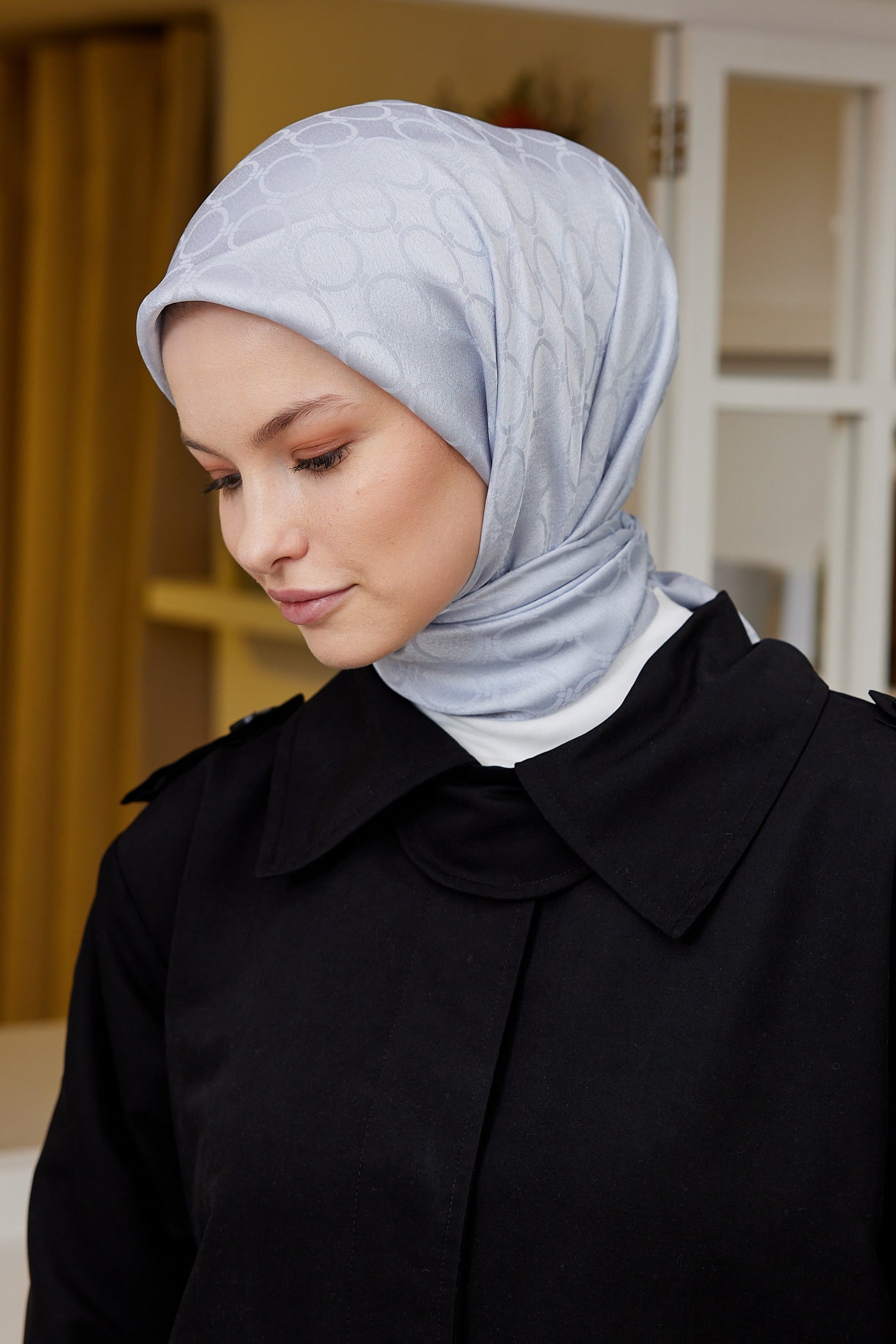 Tesettür Giyim - Jakar Janjan Halka Desen Eşarp - Gümüş - Emproyal