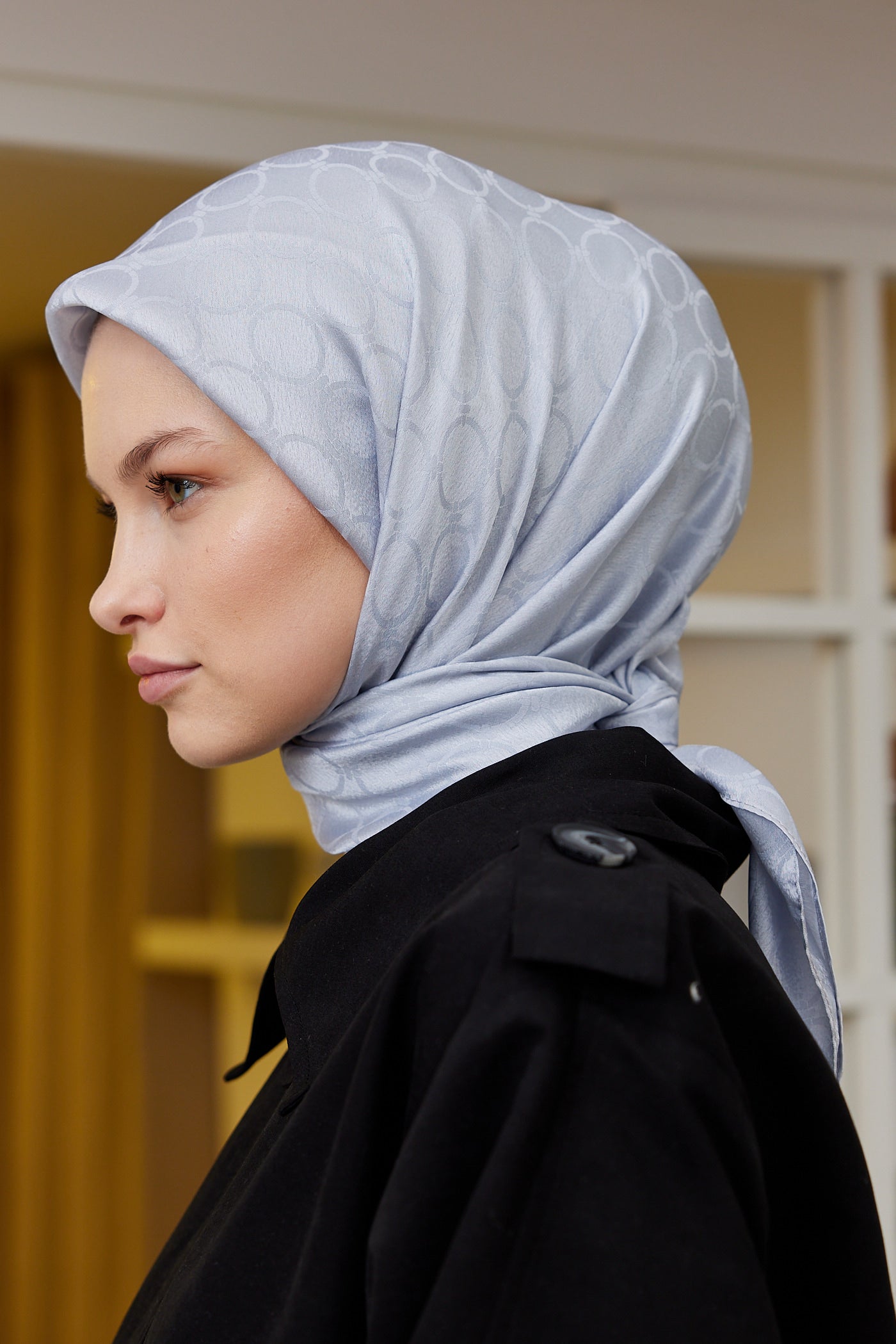 Tesettür Giyim - Jakar Janjan Halka Desen Eşarp - Gümüş - Emproyal