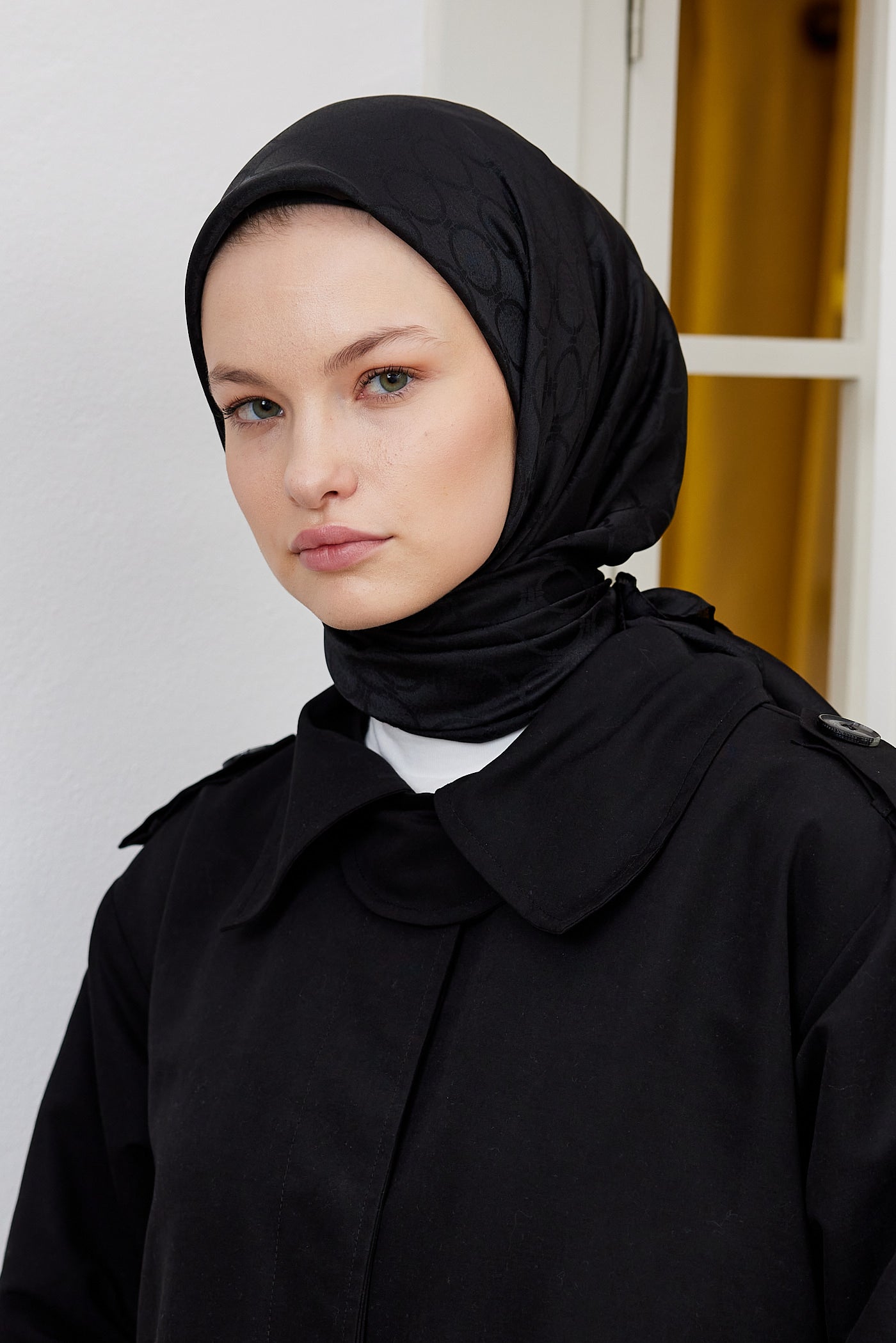 Tesettür Giyim - Jakar Janjan Halka Desen Eşarp - Siyah - Emproyal