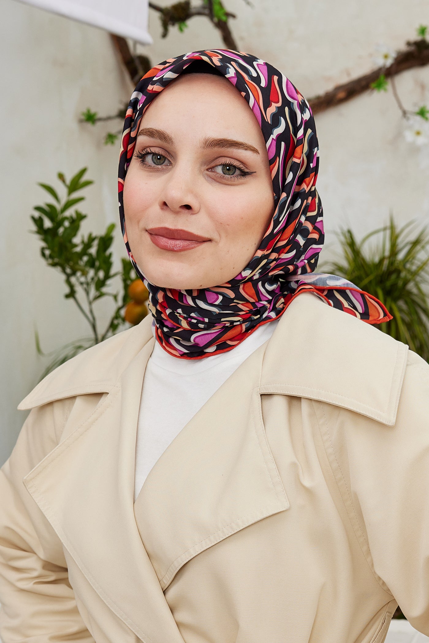 Tesettür Giyim - Pro Line Nancy Desen Eşarp - Kırmızı - Pembe - Emproyal