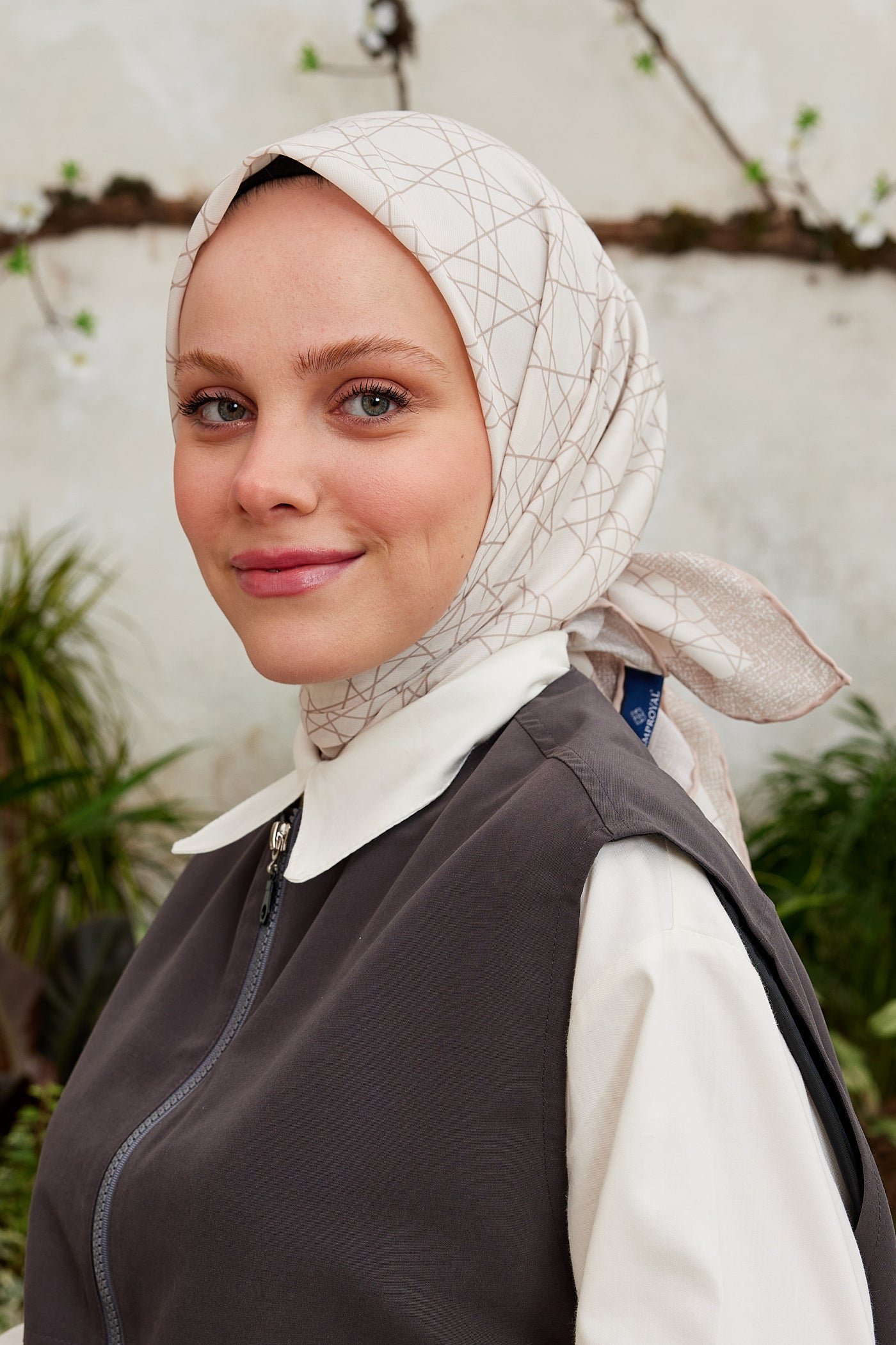 Tesettür Giyim - Pro Line Geometric Desen Eşarp - Bej - Emproyal