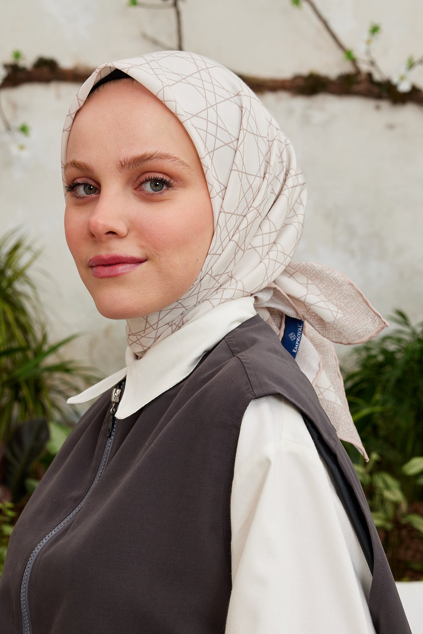 Tesettür Giyim - Pro Line Geometric Desen Eşarp - Bej - Emproyal