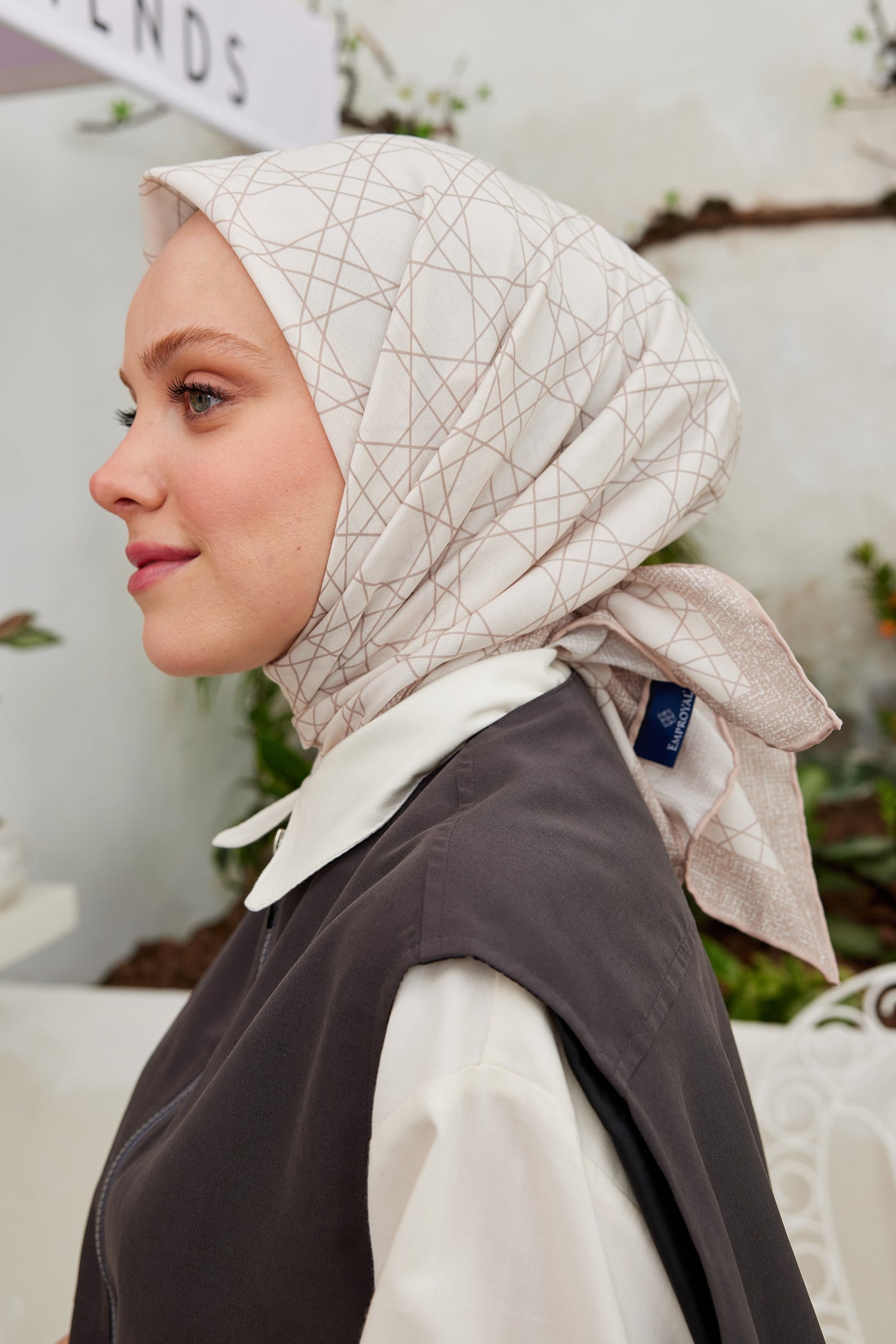 Tesettür Giyim - Pro Line Geometric Desen Eşarp - Bej - Emproyal