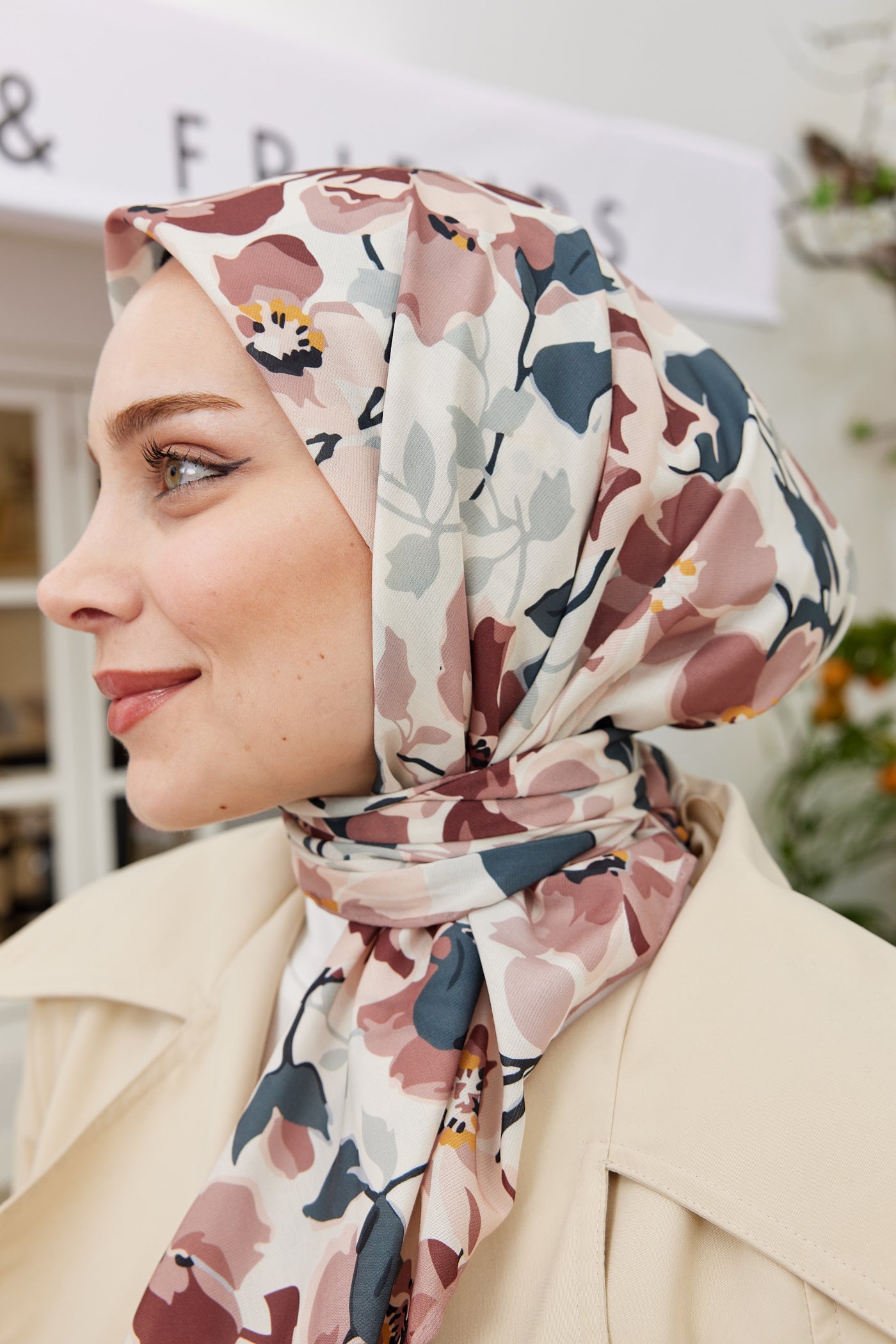 Tesettür Giyim - Pro Line Grace Desen Eşarp - Gül Kurusu - Krem - Emproyal