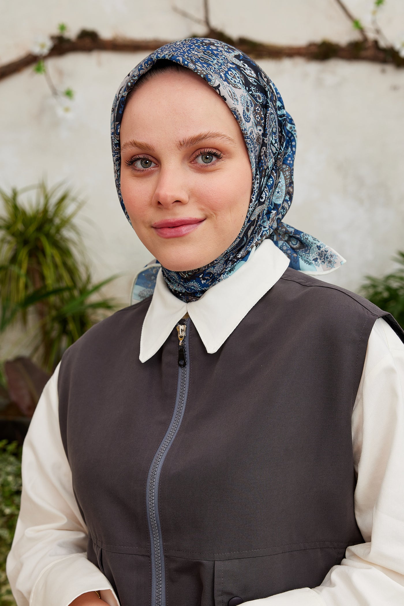 Tesettür Giyim - Pro Line Etnic Desen Eşarp - Mavi - Siyah - Emproyal