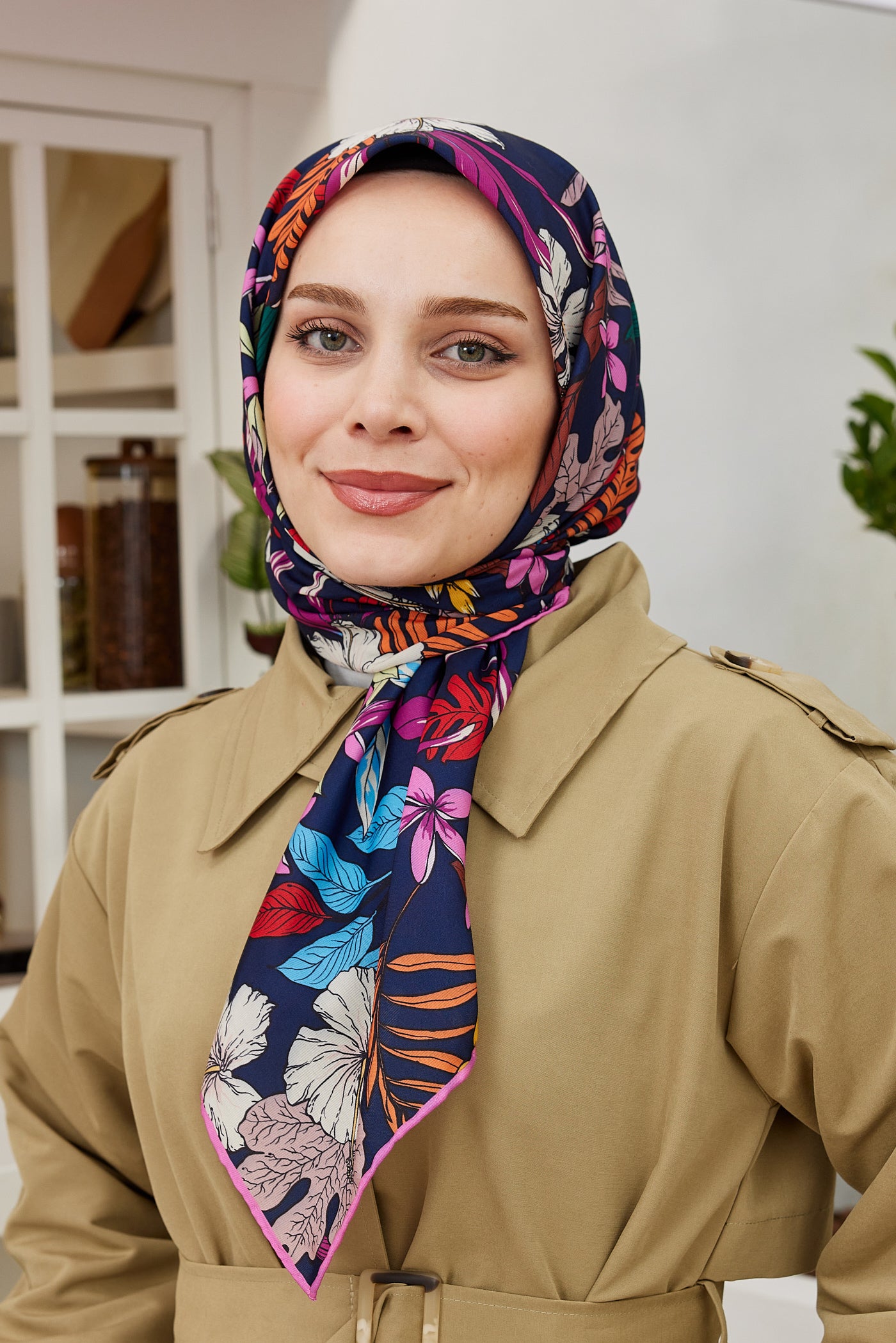 Tesettür Giyim - Pro Line Viola Desen Eşarp - Fuşya - Emproyal