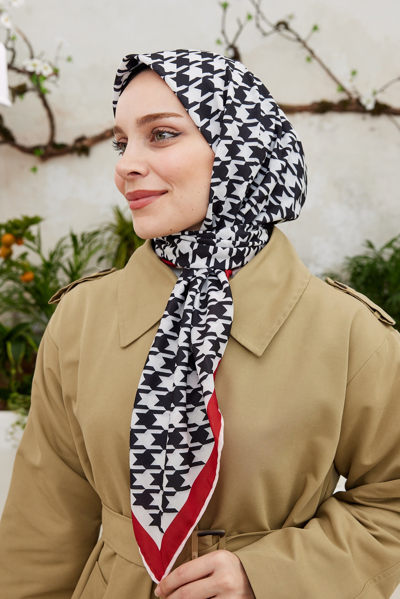 Tesettür Giyim - Pro Line Kazayağı Desen Eşarp - Bordo - Siyah - Emproyal