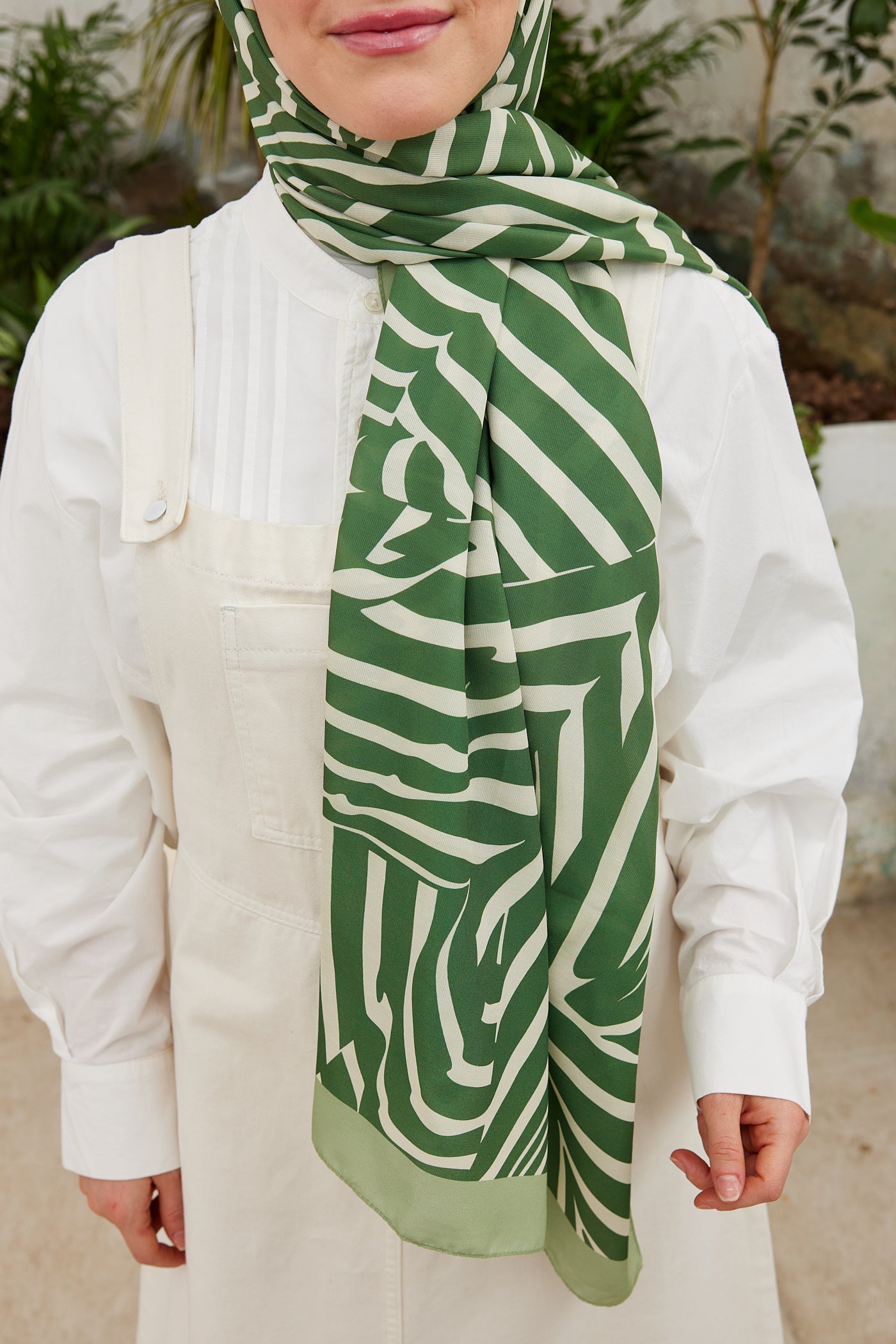 Tesettür Giyim - Pro Line Zebra Desen Şal - Yeşil - Bej - Emproyal