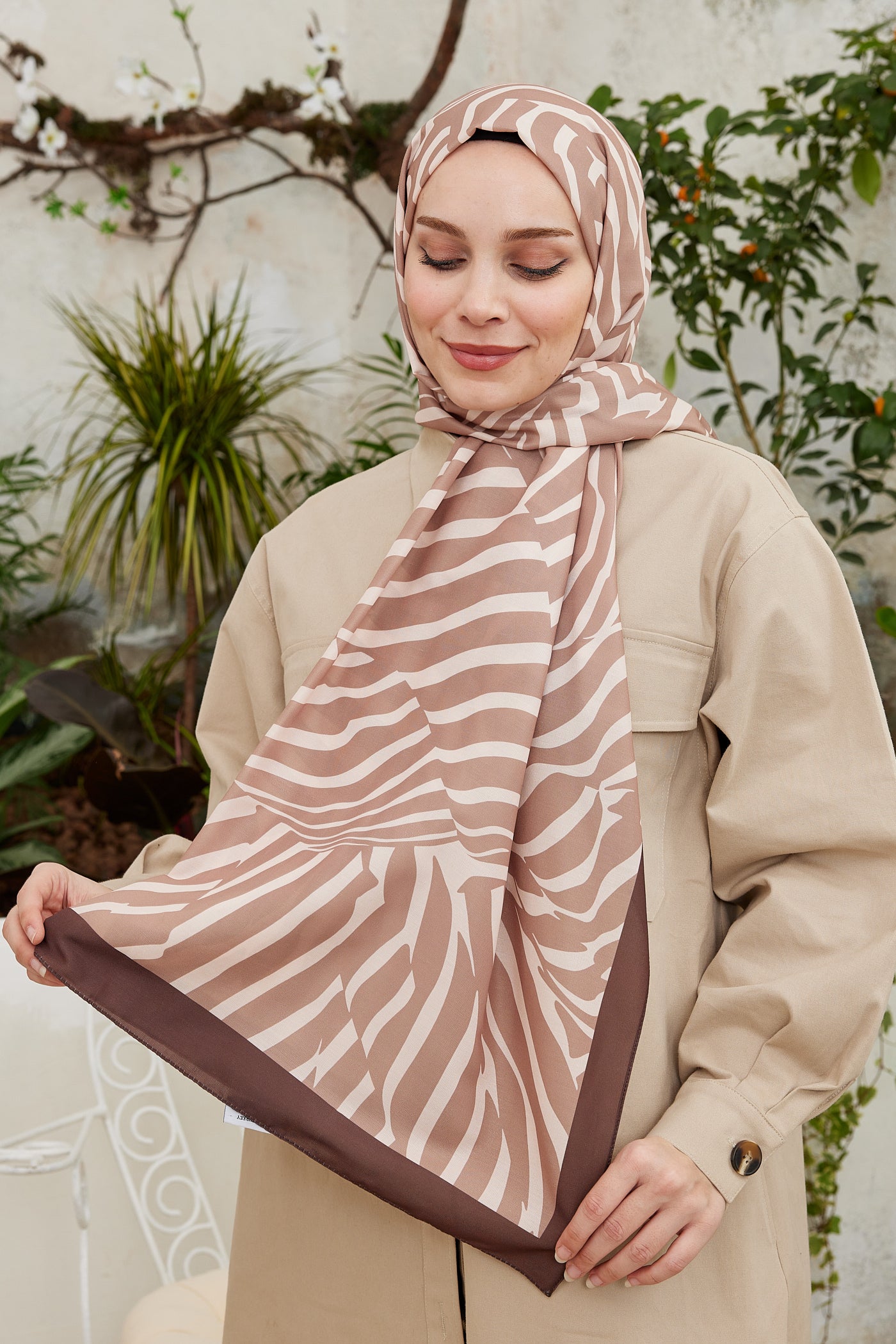 Tesettür Giyim - Pro Line Zebra Desen Şal - Vizon - Bej - Emproyal