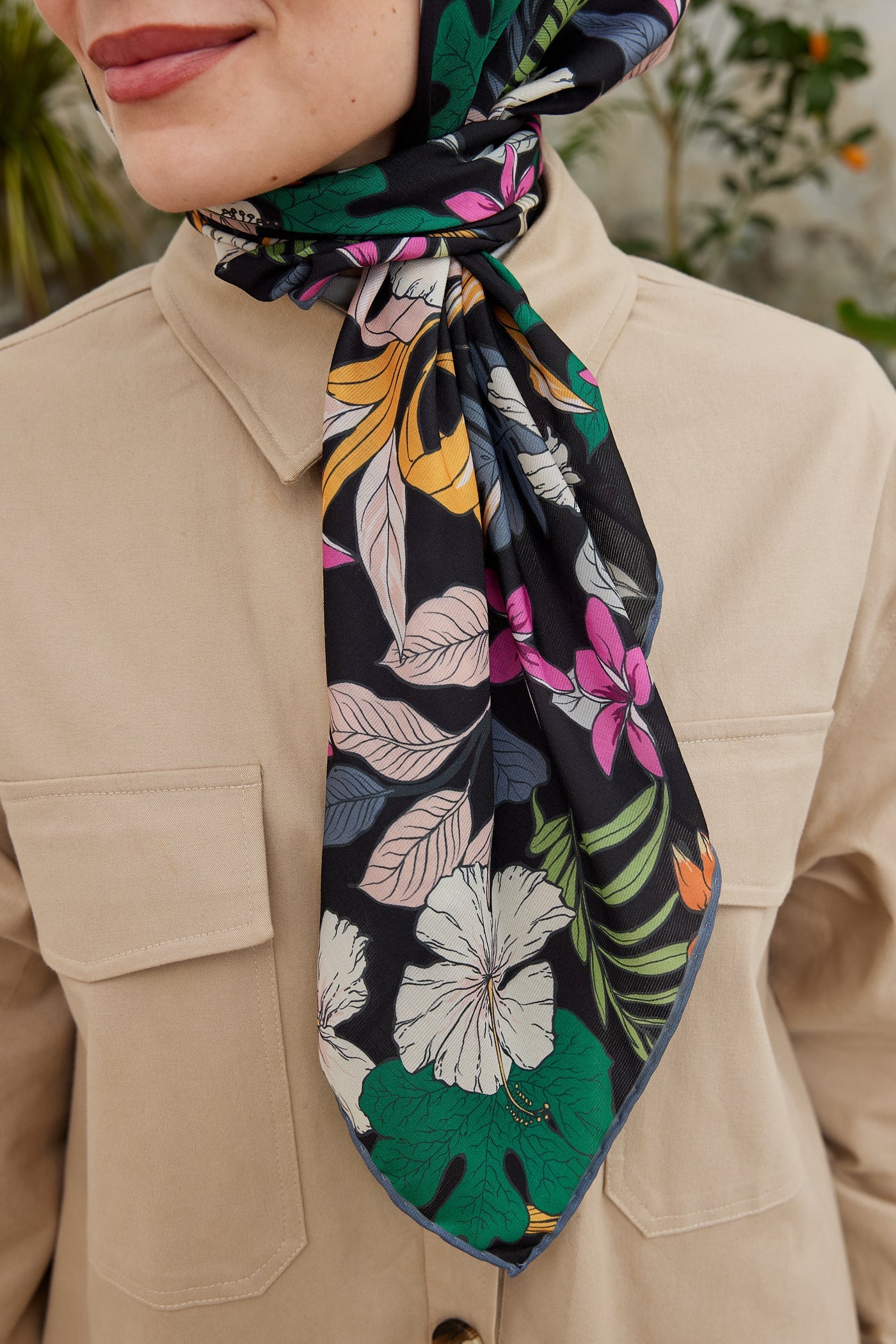 Tesettür Giyim - Pro Line Viola Desen Eşarp - Koyu Yeşil - Emproyal