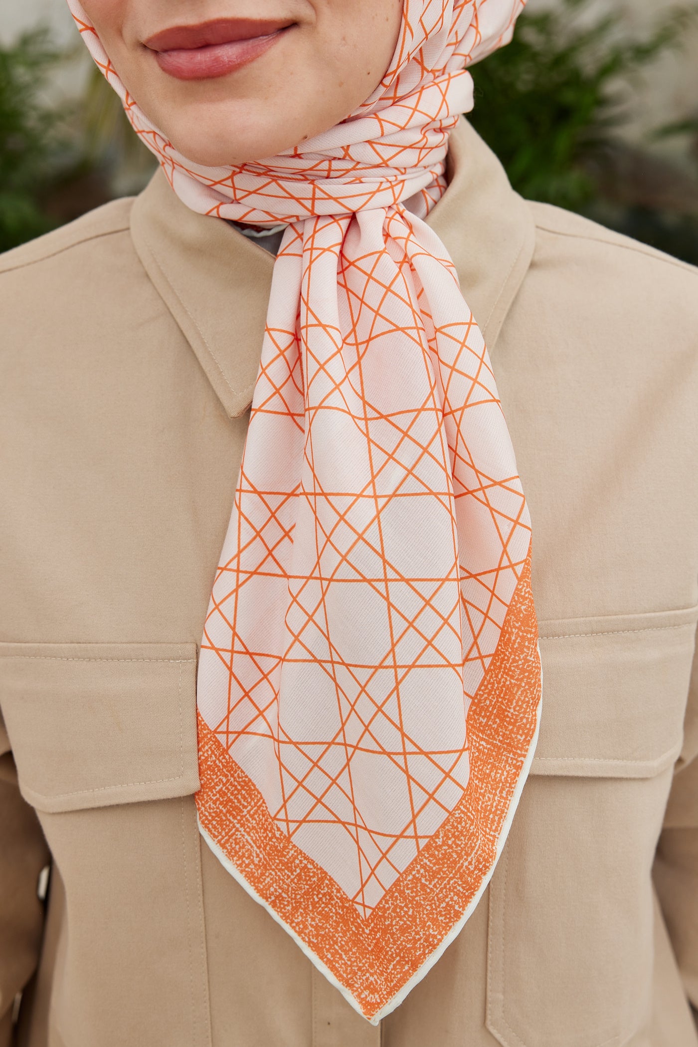 Tesettür Giyim - Pro Line Geometric Desen Eşarp - Turuncu - Emproyal