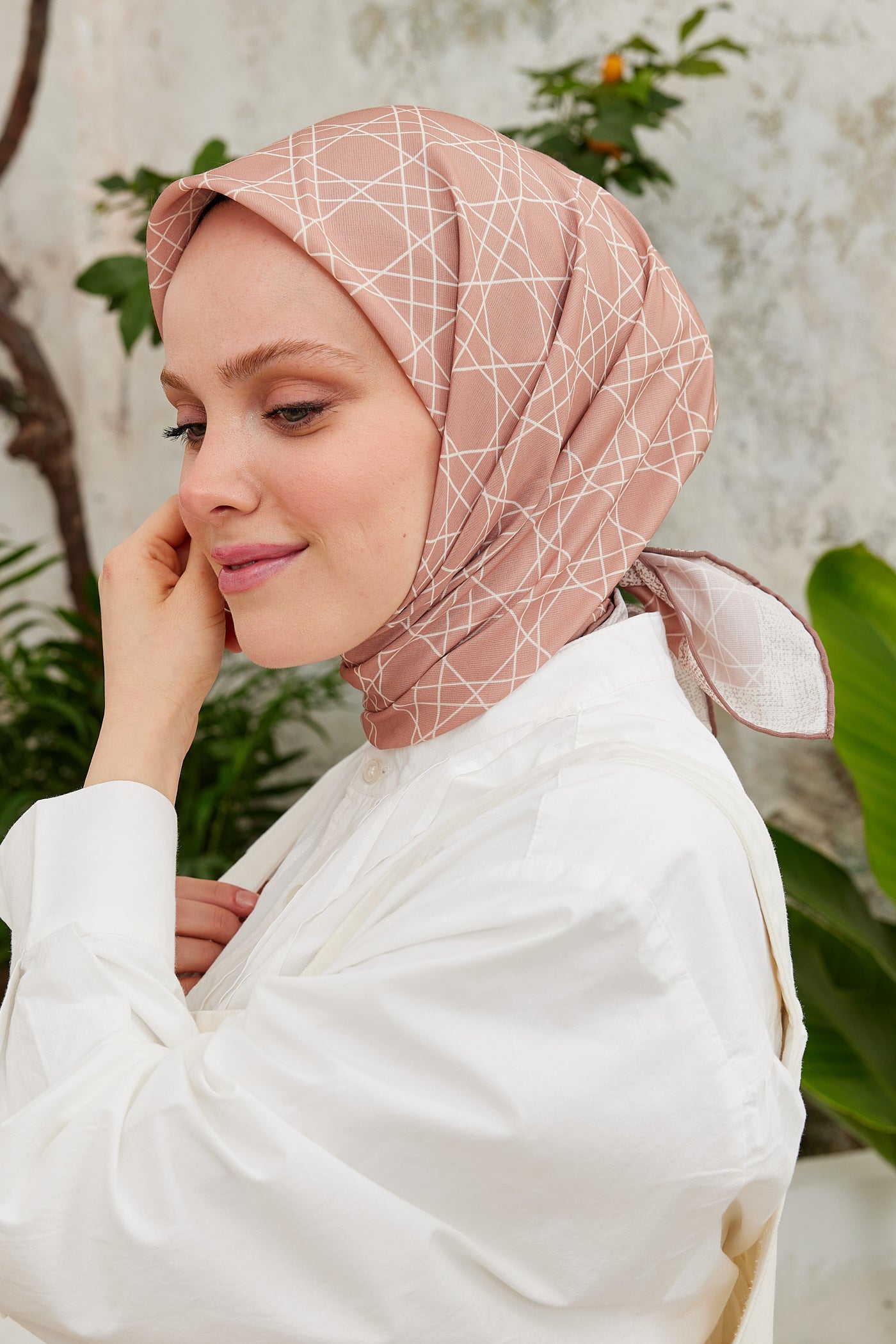 Tesettür Giyim - Pro Line Geometric Desen Eşarp - Somon - Emproyal