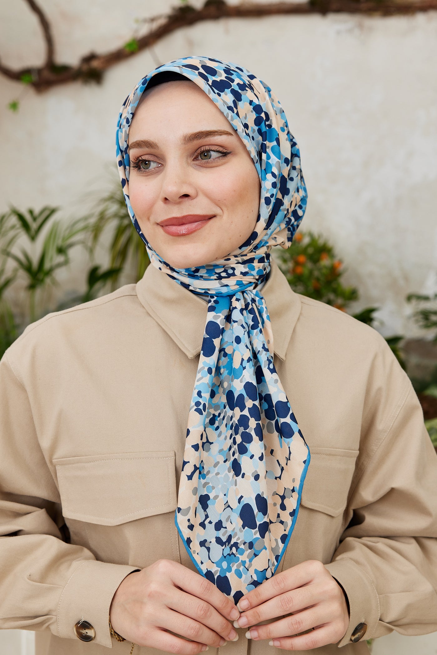 Tesettür Giyim - Pro Line Lavin Desen Eşarp - Gök Mavisi - Emproyal