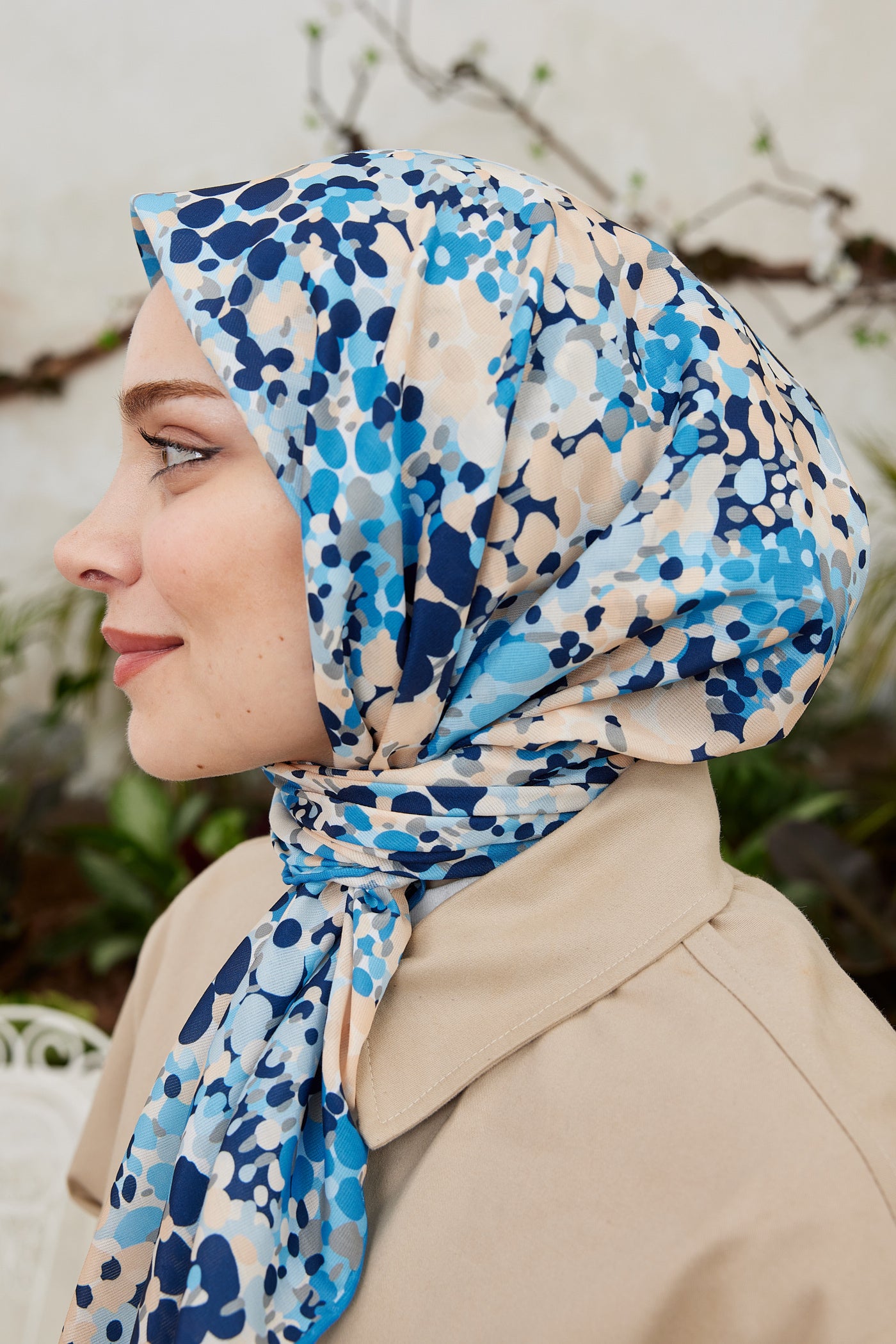 Tesettür Giyim - Pro Line Lavin Desen Eşarp - Gök Mavisi - Emproyal