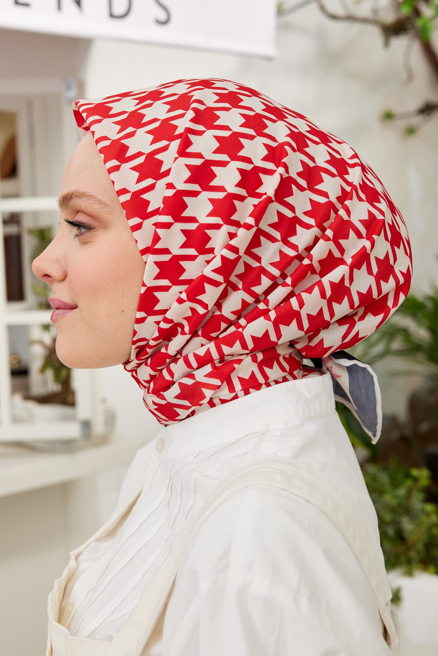 Tesettür Giyim - Pro Line Kazayağı Desen Eşarp - Kırmızı - Bej - Emproyal