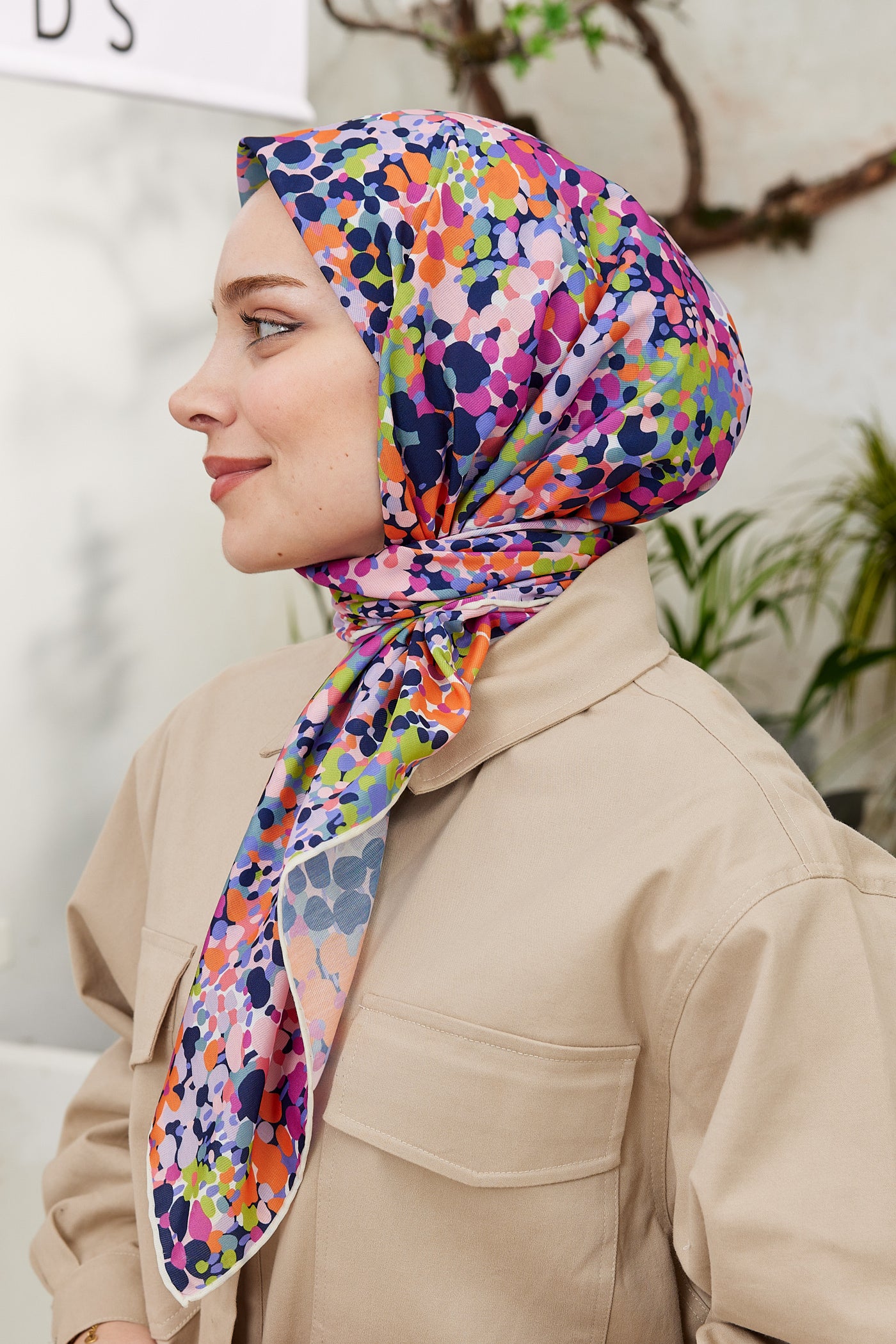 Tesettür Giyim - Pro Line Lavin Desen Eşarp - Lacivert - Fuşya - Emproyal